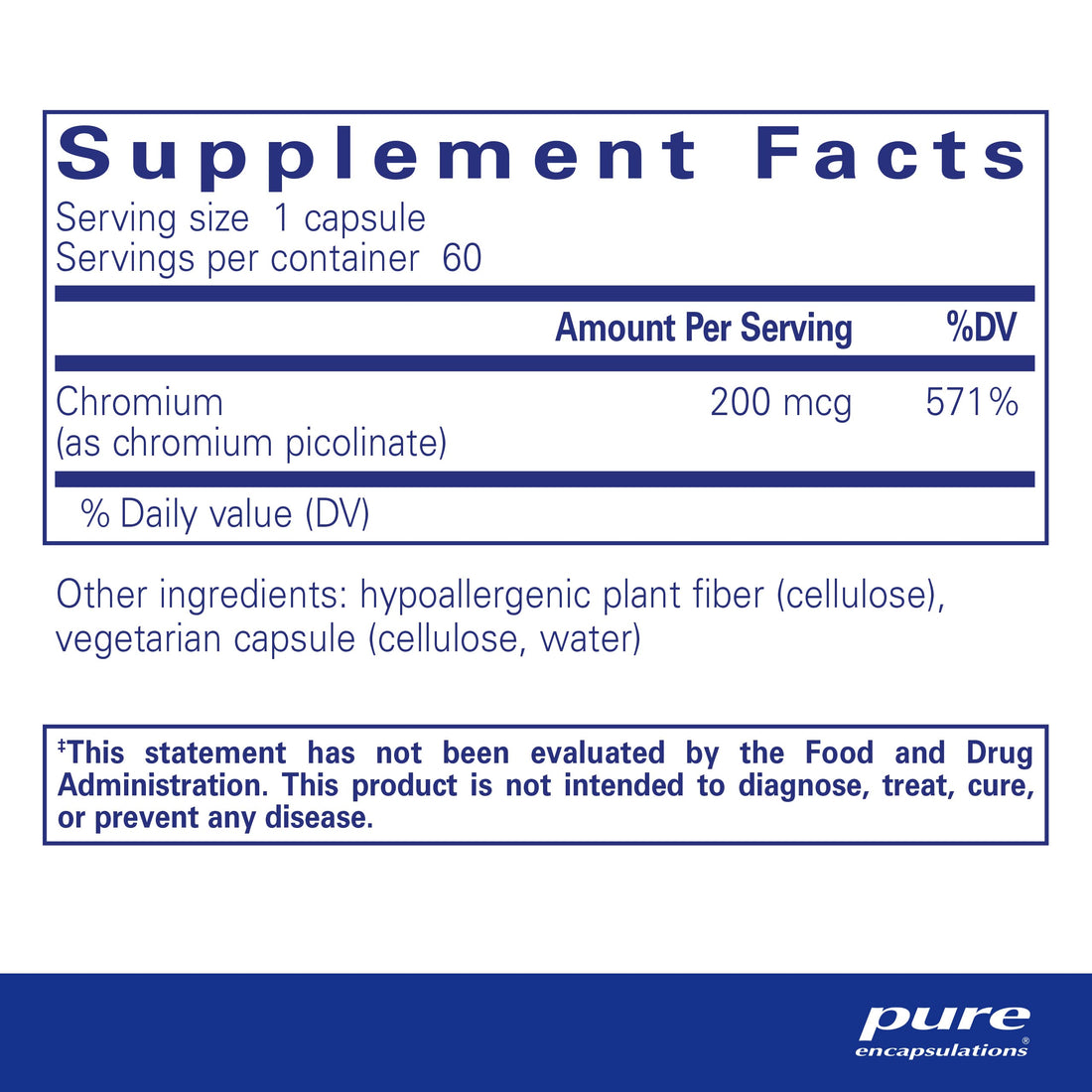 Pure Encapsulations Chromium (Picolinate) 200 mcg | Hypoallergenic Supplement for Healthy Lipid and Carbohydrate Metabolism Support* | 60 Capsules