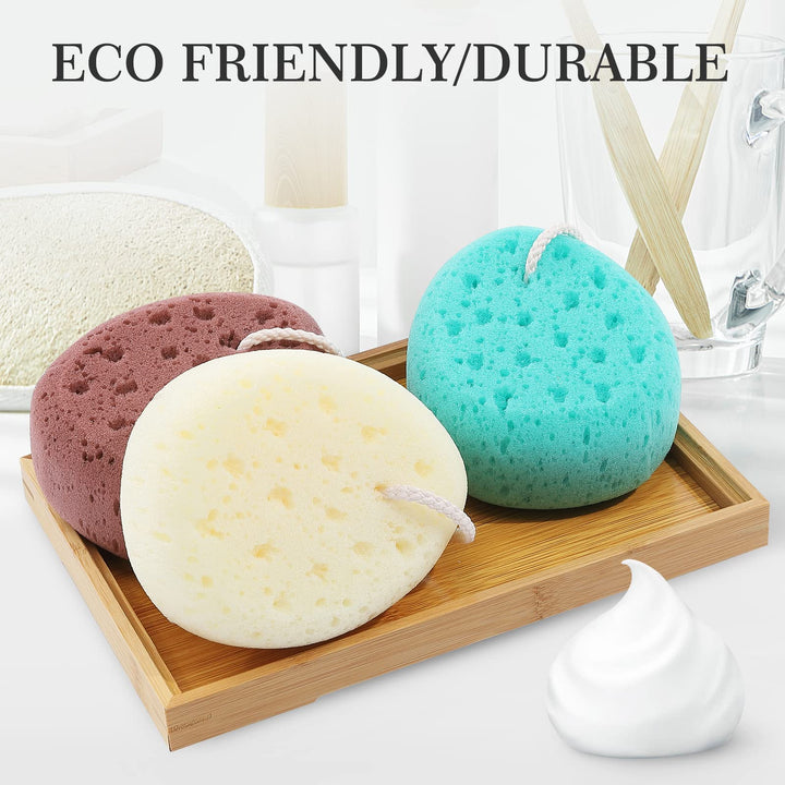 KECUCO 3 Pcs Bath Sponge for Women, Men, Teenager, Body Wash Sponges Loofah Body Scrubber, 3 Colors & Large Size Shower Pouf Cleaning Loofahs for Shower Exfoliating