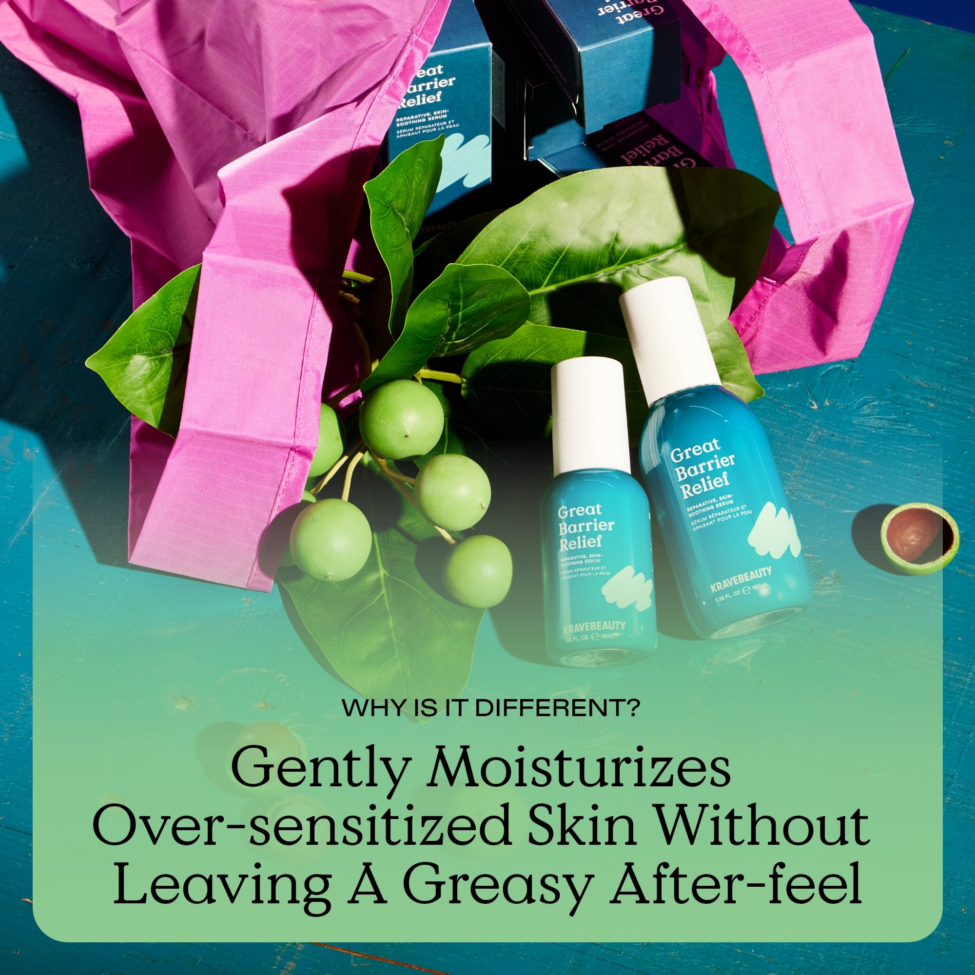 KraveBeauty Great Barrier Relief, Soothing Skin Barrier Repair Serum, Contains Tamanu Oil to Soothe and Calm Redness, For All Skin Types, Vegan & Cruelty Free, 1.52 fl oz