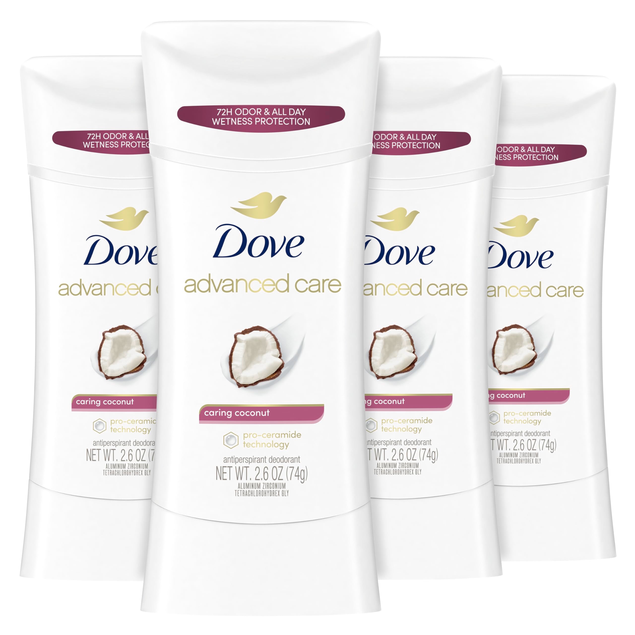 Dove Female 2.6 Oz, 4 Count , Cream Caring Coconut Advanced Care Antiperspirant, Caring Coconut 2.6 Oz, 4 Count, 4 Count