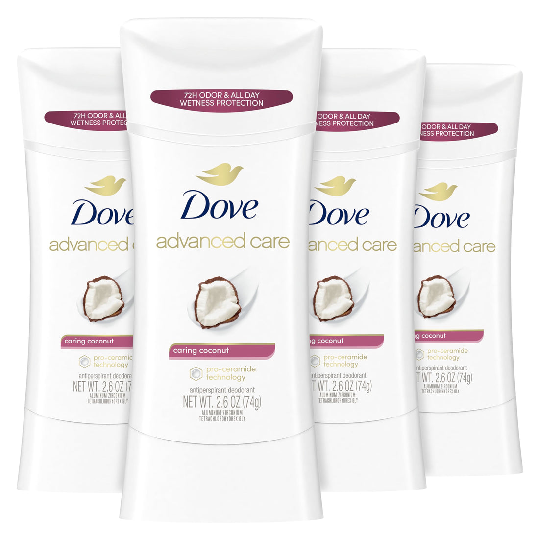 Dove Female 2.6 Oz, 4 Count , Cream Caring Coconut Advanced Care Antiperspirant, Caring Coconut 2.6 Oz, 4 Count, 4 Count