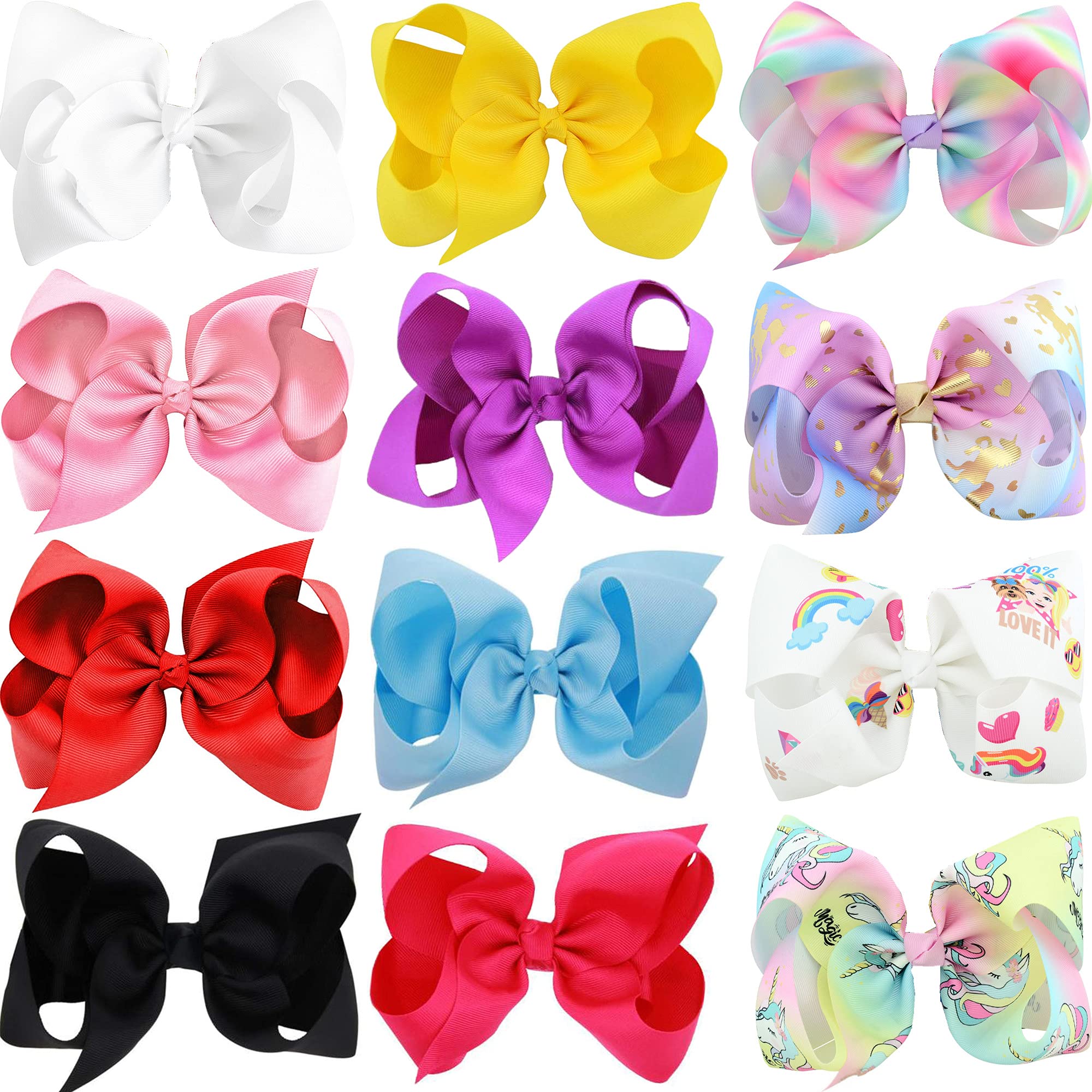 Eyegla Hair Bows For Girls Large Bow Hair Clips Girl Hair Bows For Hair 8 Inch Grosgrain Ribbon Hair Accessories Pack of 12 Color