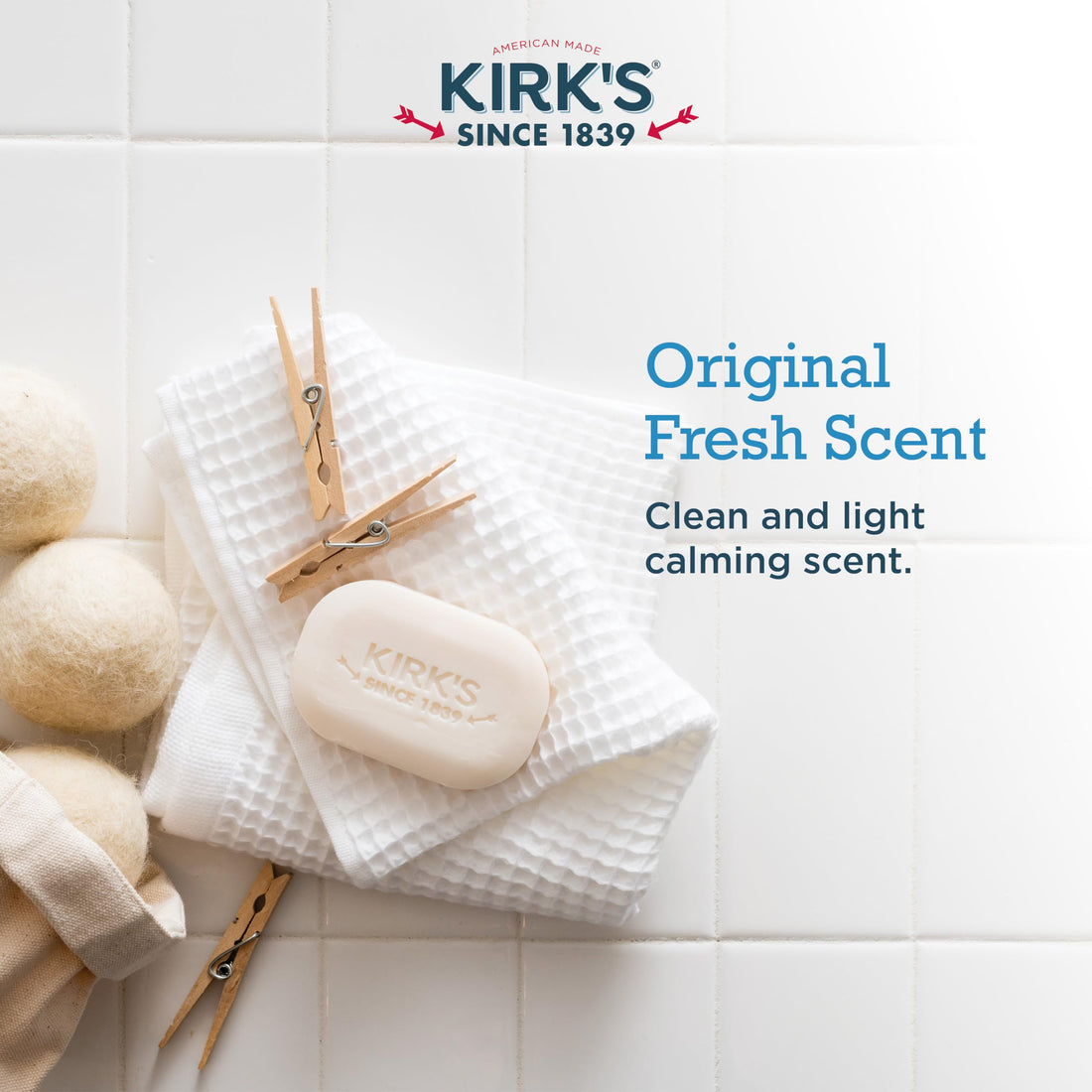 Kirk's Castile Bar Soap Clean Soap for Men, Women & Children| Premium Coconut Oil | Sensitive Skin Formula, Vegan | Original Fresh Scent | 4 oz. Bars - 3 Pack
