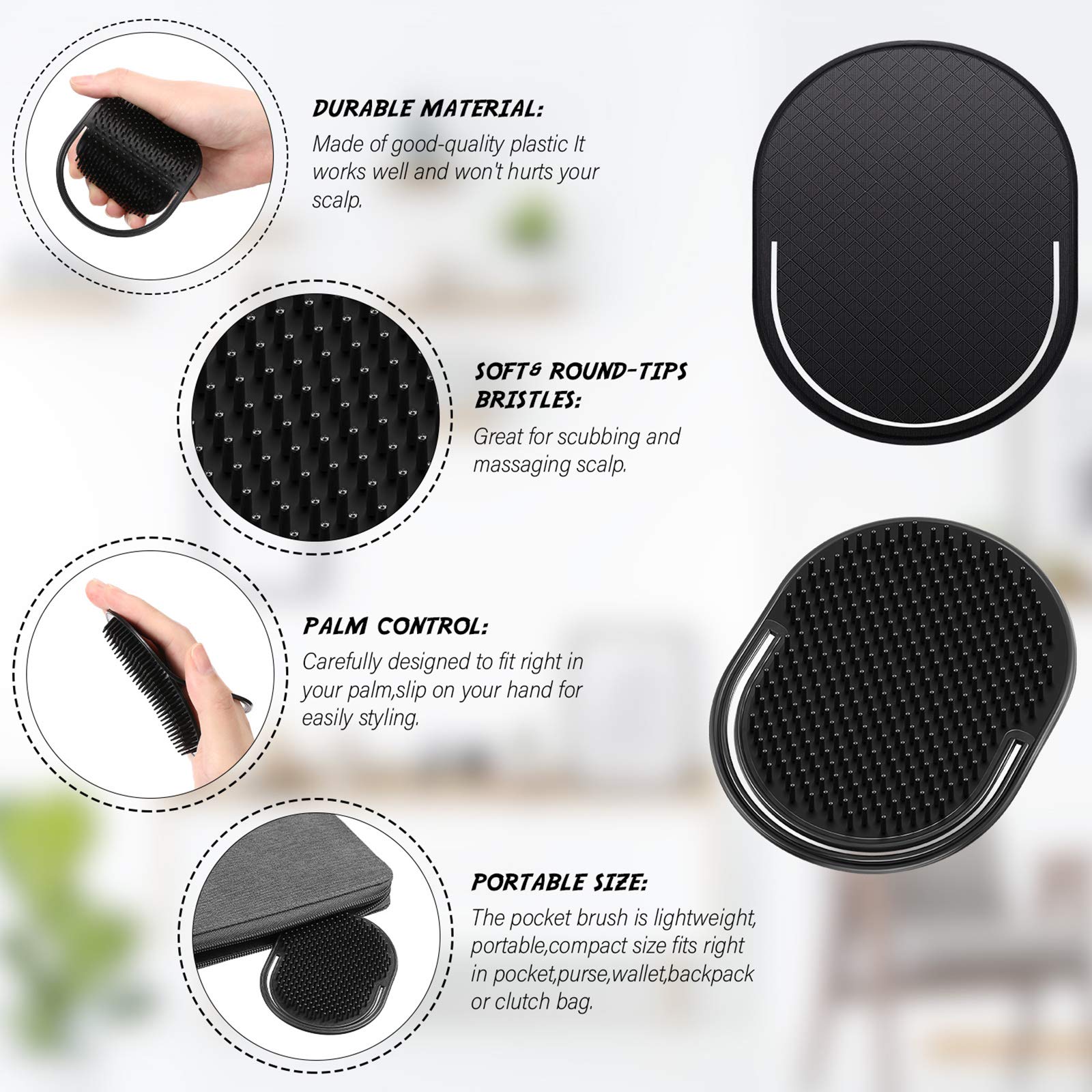 6 Pieces Pocket Palm Combs Pocket Brush, Shampoo Brushes, Scalp Massager Comb, Massager Hair Brush Comb for Men Travel