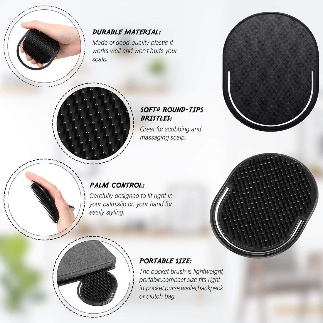 6 Pieces Pocket Palm Combs Pocket Brush, Shampoo Brushes, Scalp Massager Comb, Massager Hair Brush Comb for Men Travel
