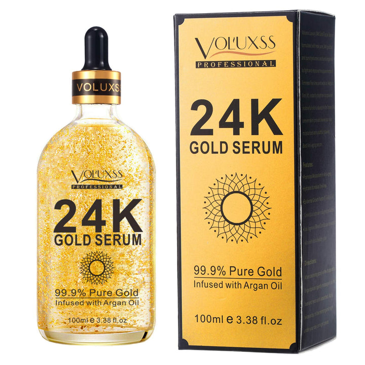 Voluxss 24K Gold Serum for Face,Skin Brightening Anti Aging Face Serum Moisturizer with Vitamin C,Hyaluronic Acid & Argan Oil for Dark Spots & Fine Lines,Korean Skin Care Glow Collagen Booster Serum