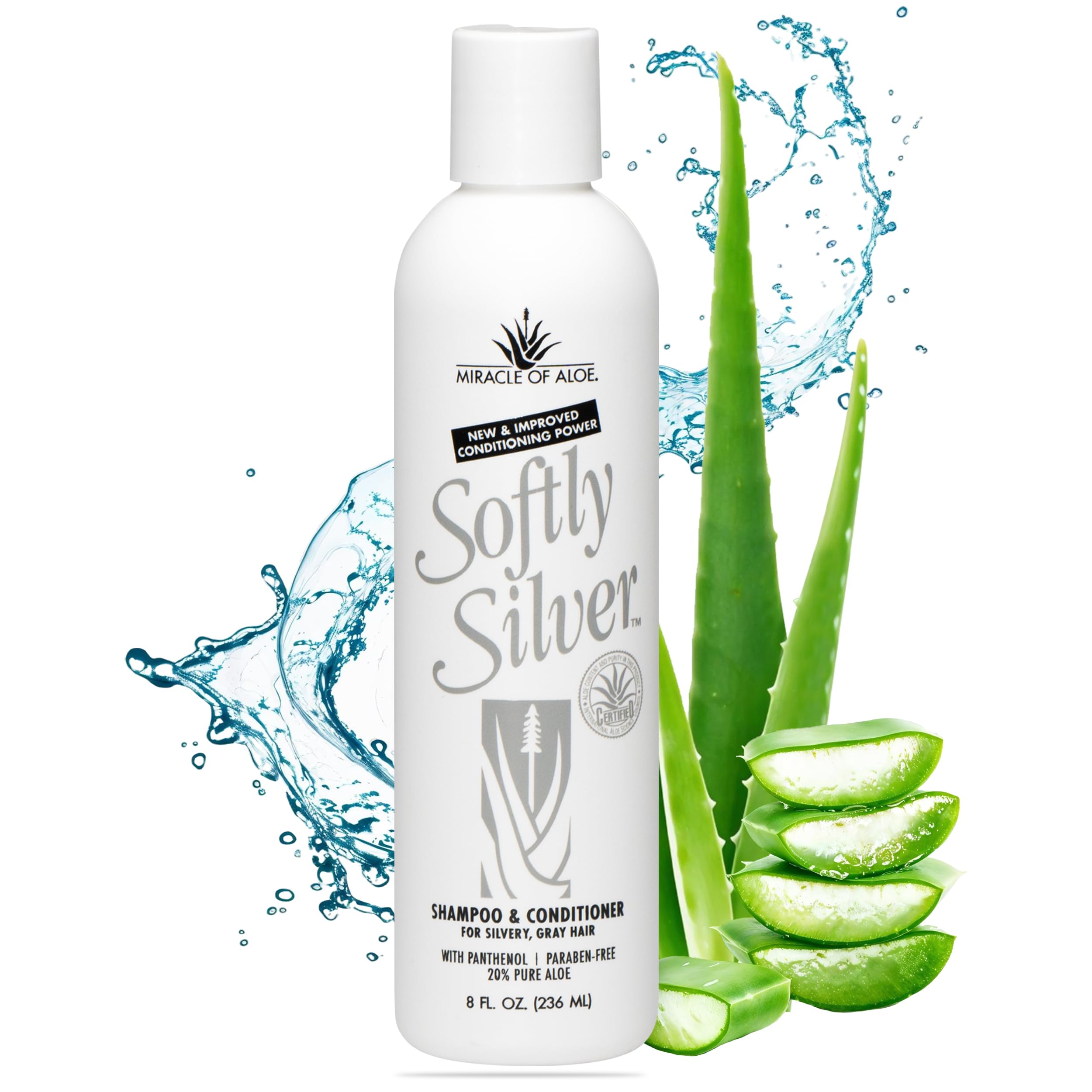 Softly Silver Shampoo Improved Conditioning formula for Gray Hair, 2 in 1 Purple Restorative Hair Wash for Mature Hair, Adds Luster, Bounce & Body, with Panthenol and 20% Pure UltraAloe