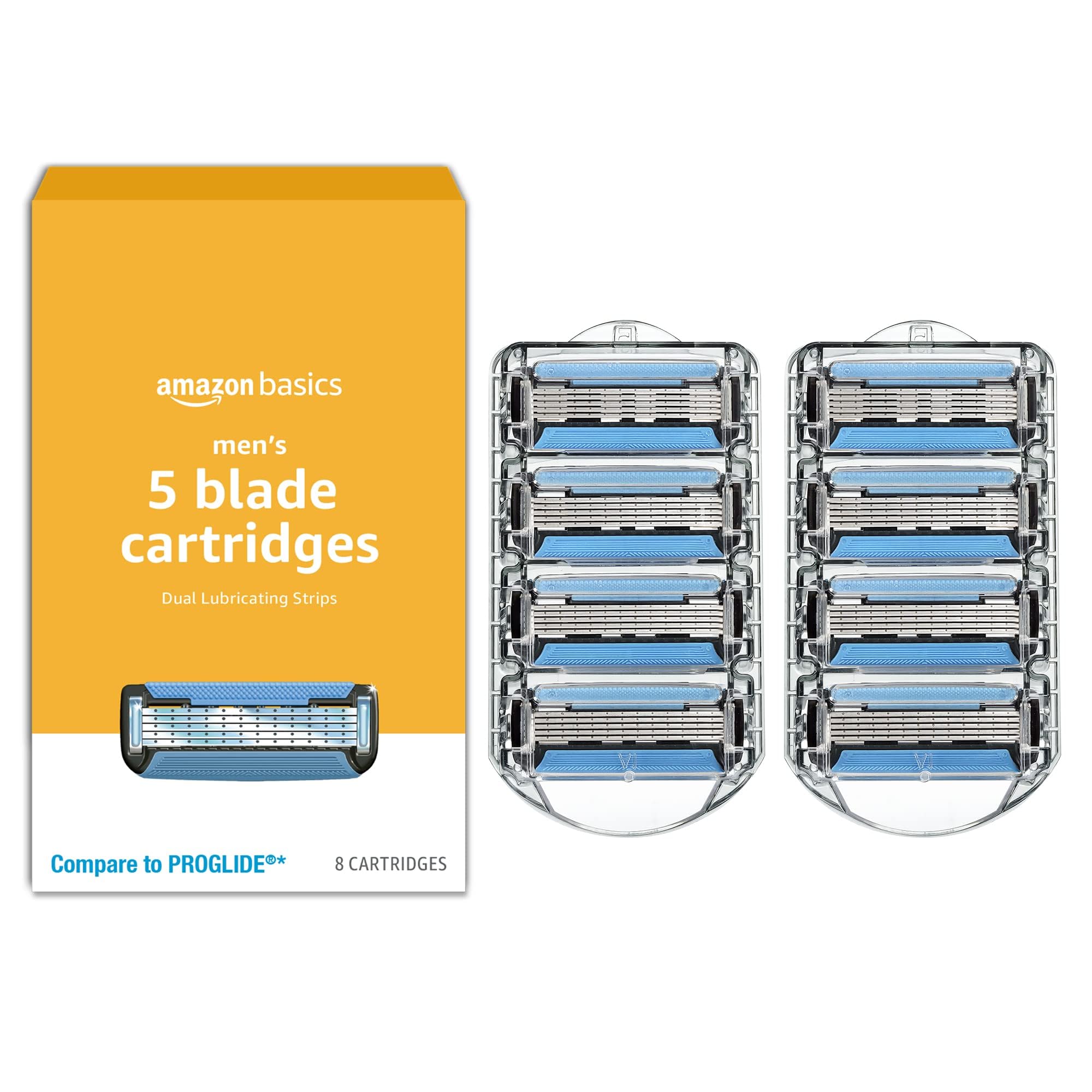 Amazon Basics 5-Blade MotionSphere Razor Refills for Men with Dual Lubrication and Precision Beard Trimmer, 8 Cartridges (Fits Amazon Basics Razor Handles only) (Previously Solimo)