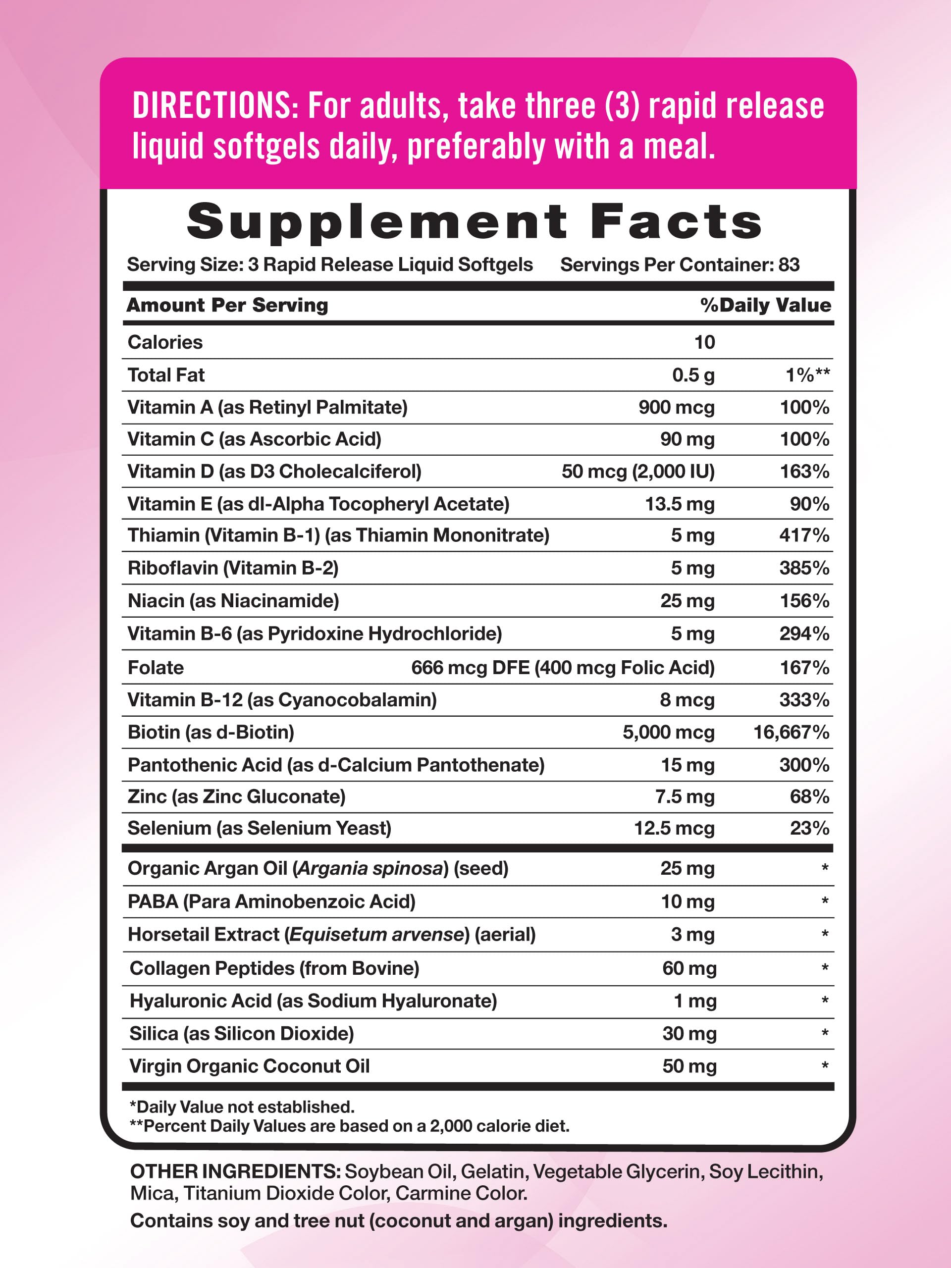 Nature's Truth Hair, Skin & Nails Vitamins | 5000mcg | 250 Softgels | Includes Collagen, Biotin and Coconut Oil | Non-GMO & Gluten Free Supplement for Women and Men