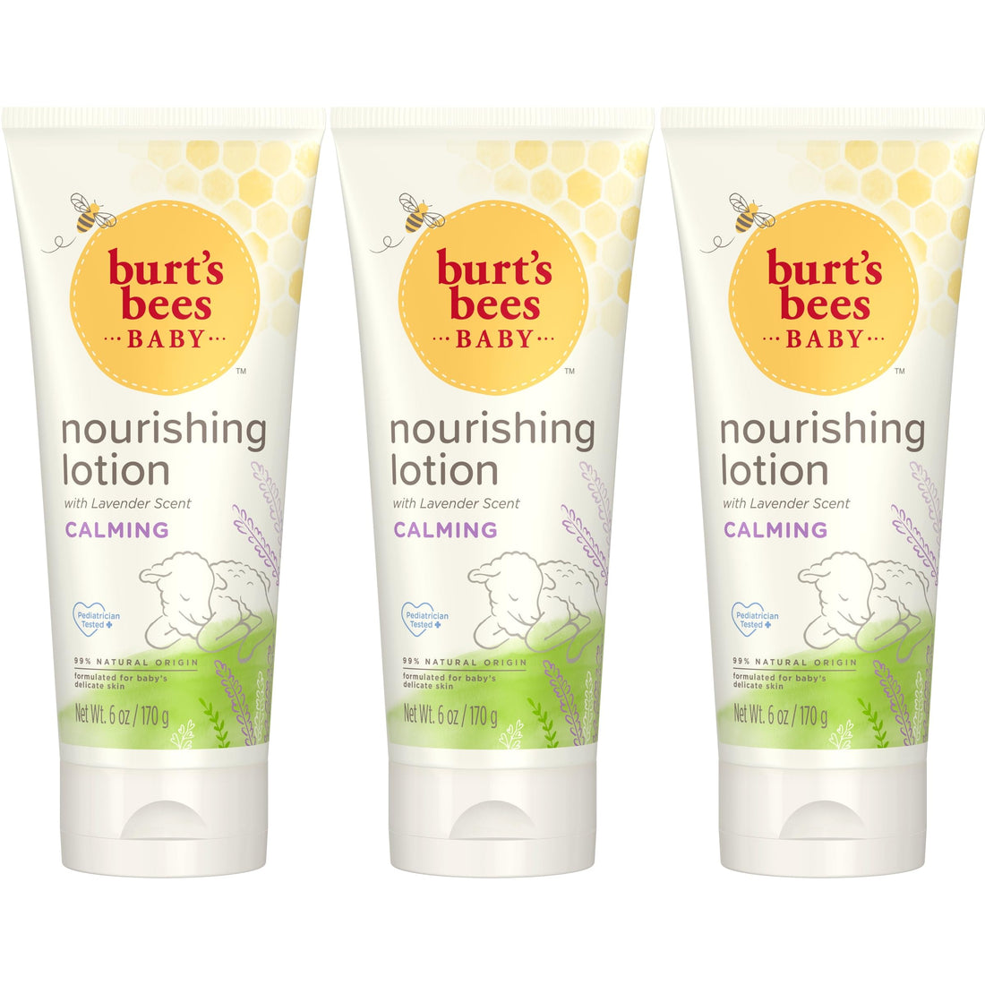 Burt's Bees Baby Lotion with Lavender, Calming and Nourishing Lotion, Pediatrician Tested, 99% Natural Origin, 6 Oz (Pack of 3)
