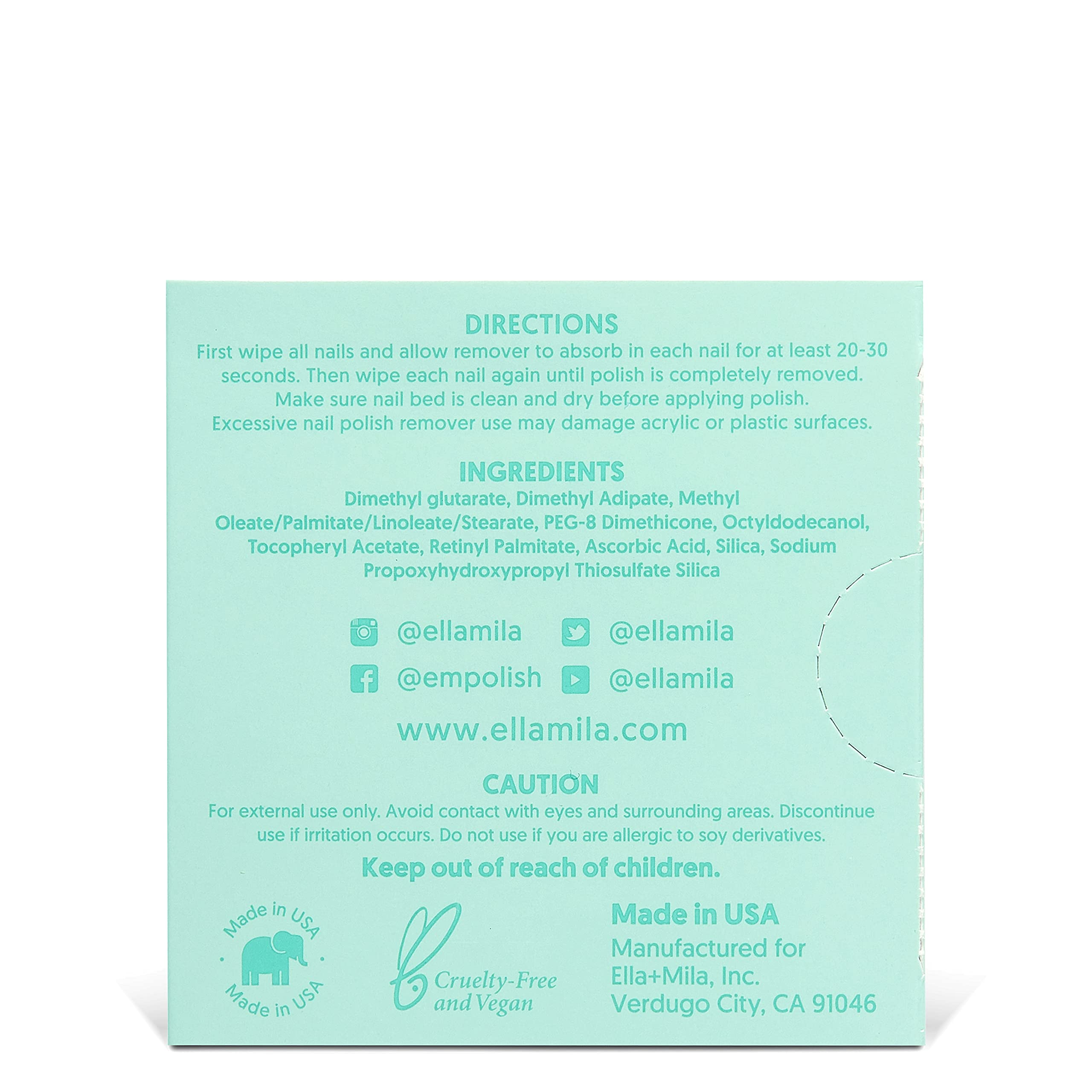Ella+Mila Soy Nail Polish Remover Wipes - Acetone Free Unscented, Vitamin A, C, E Oil (5-Pack)