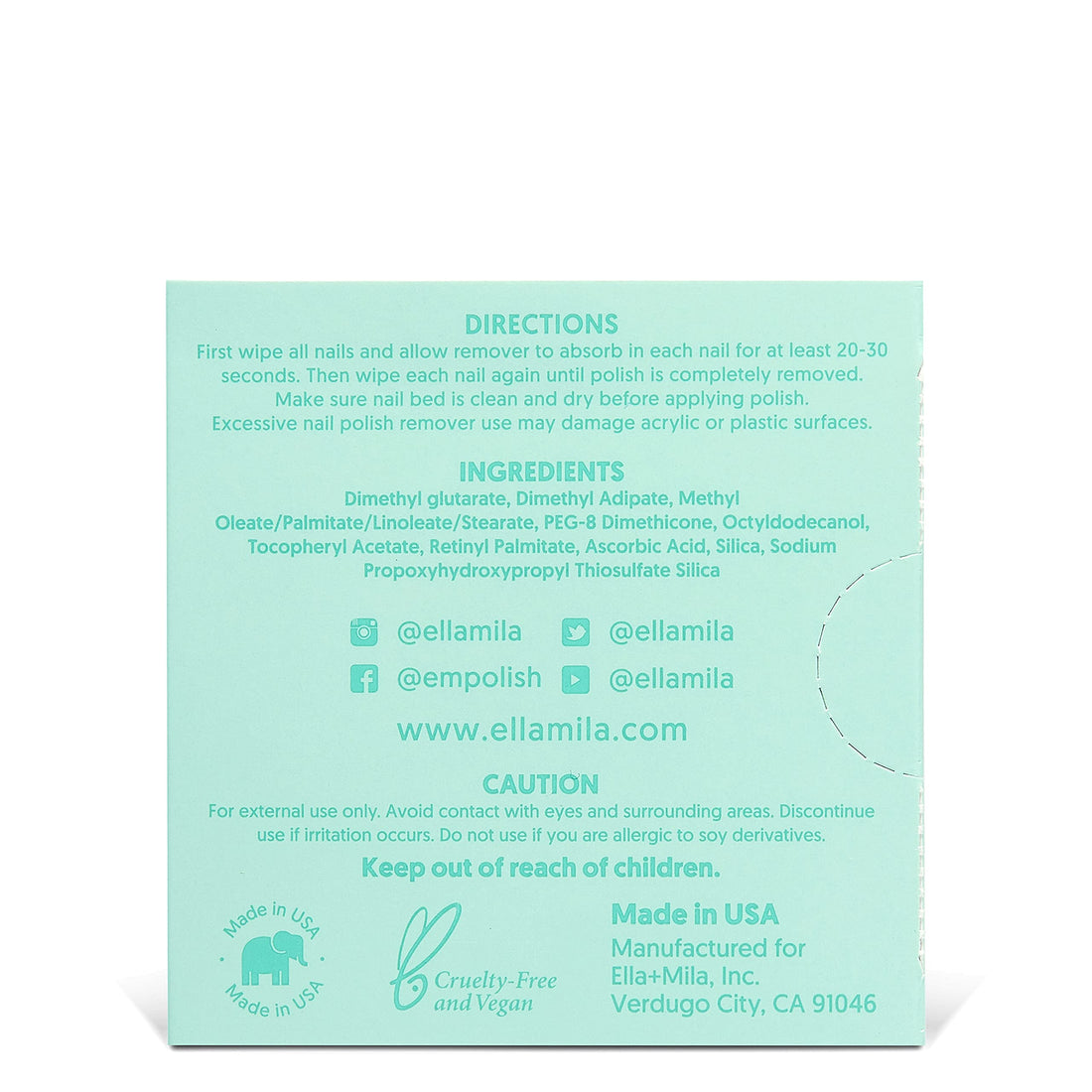Ella+Mila Soy Nail Polish Remover Wipes - Acetone Free Unscented, Vitamin A, C, E Oil (5-Pack)