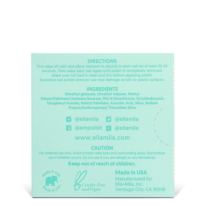 Ella+Mila Soy Nail Polish Remover Wipes - Acetone Free Unscented, Vitamin A, C, E Oil (5-Pack)