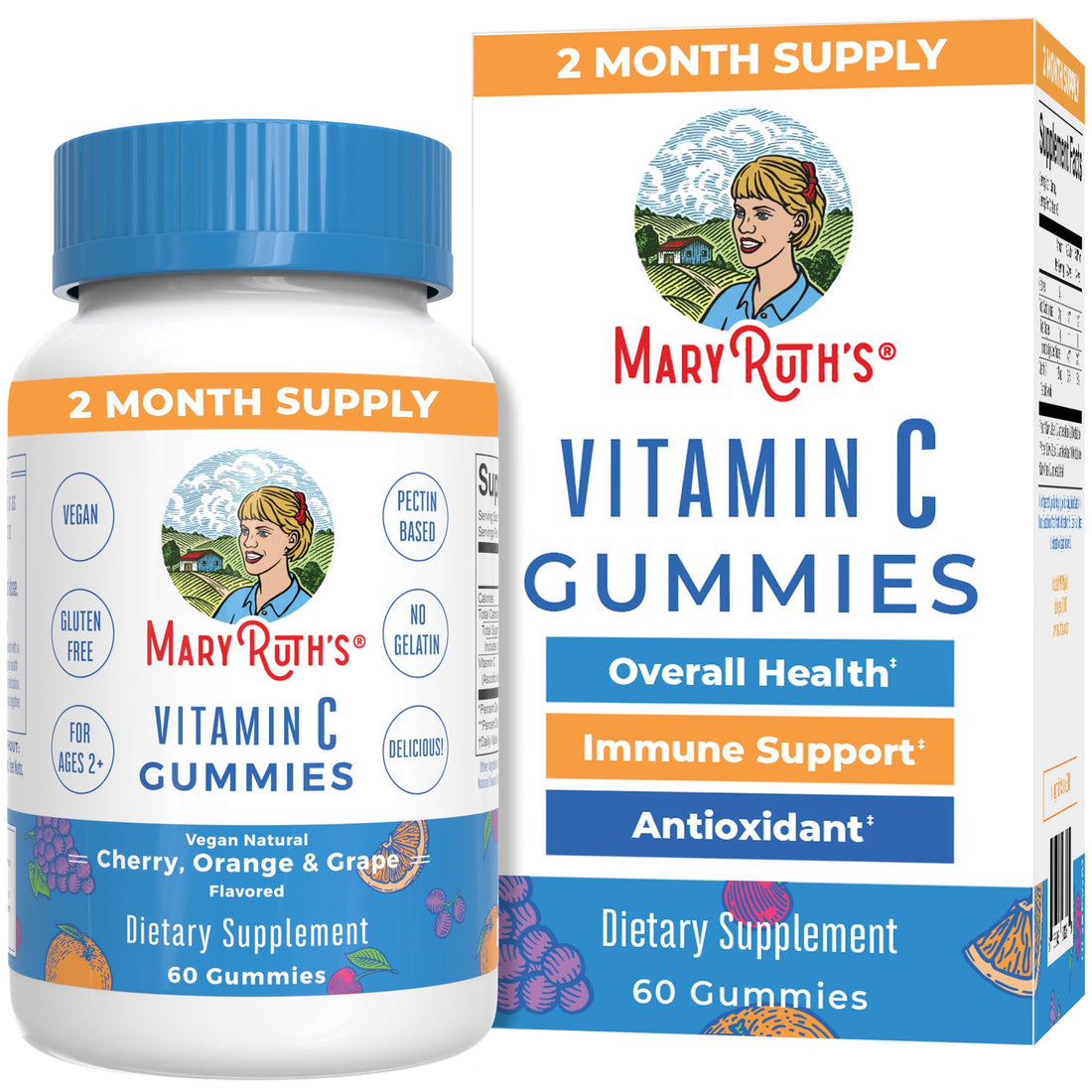 MaryRuth Organics Vegan Vitamin C Gummies | 2 Month Supply | Immune Support Supplement | Adults & Kids Vitamin C | Chewable Vitamin C Gummy Vitamins | Non GMO | Pectin Based | 60 Count