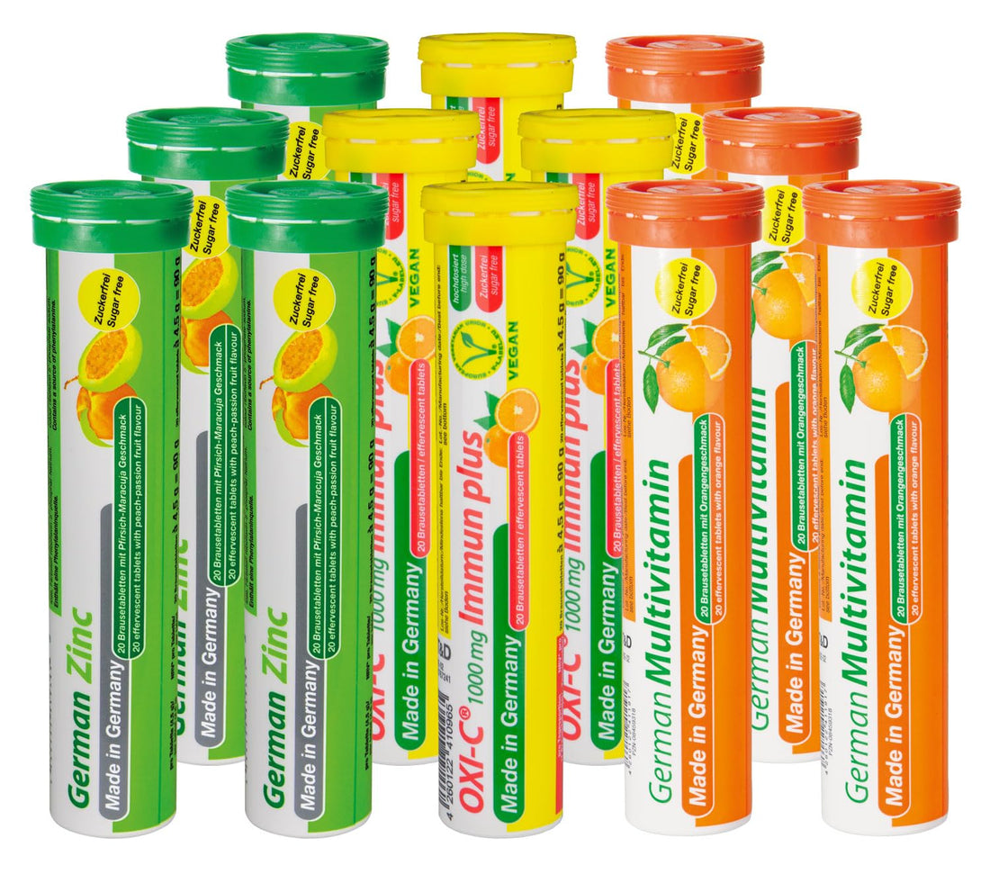 T&D German Immun Boost Package 140 Servings - Vegan, Zero Sugar - Drink Effervescent Tablets - Vitamin C, Zinc, Multivitamin Pharma - Made in Germany