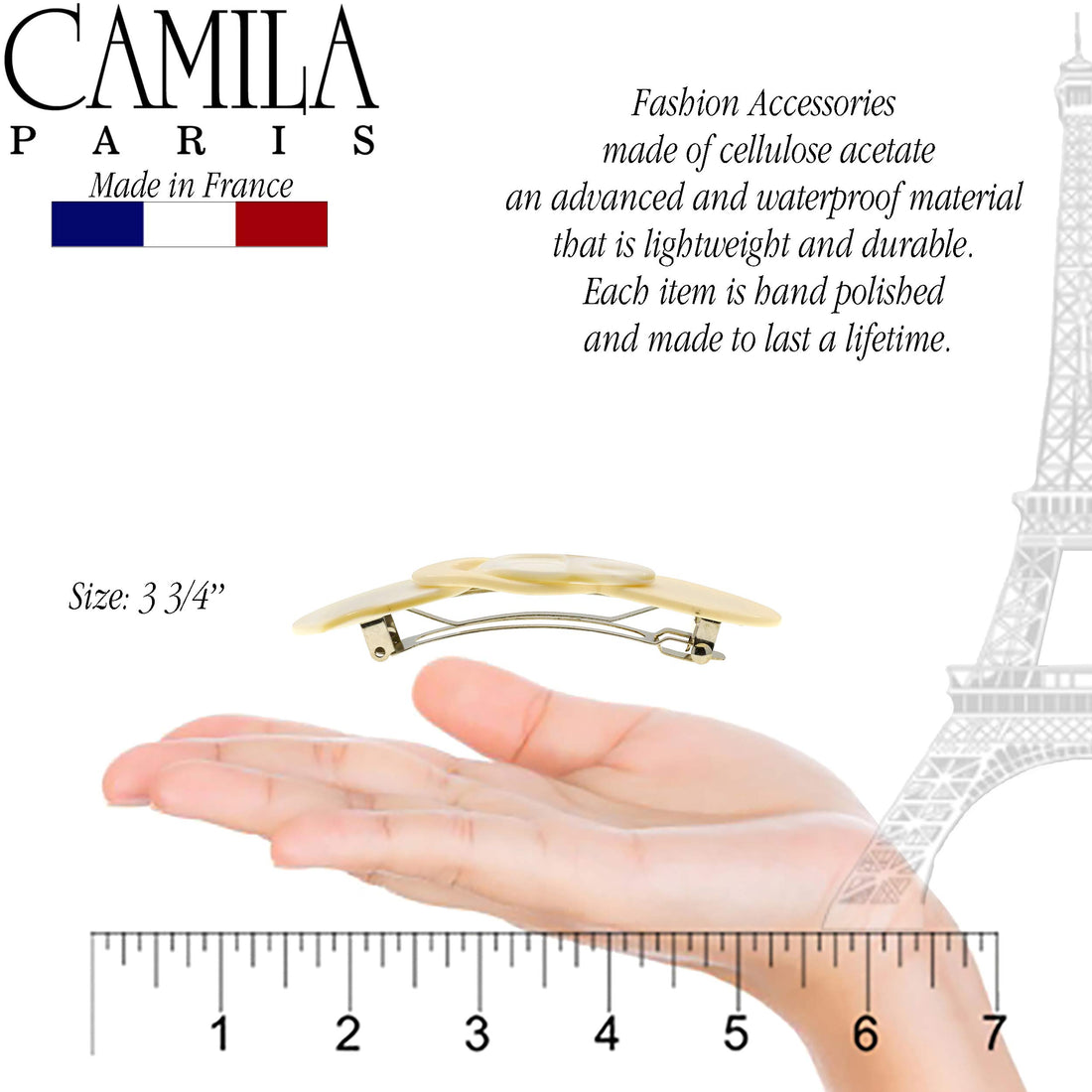 Camila Paris - CP2337, French Hair Accessories for Women, Barrette, INTERLOCK CREAM AND PEARL. Strong Hold/No Slip Grip and Durable Styling Girls Hair Ornaments. Made in France