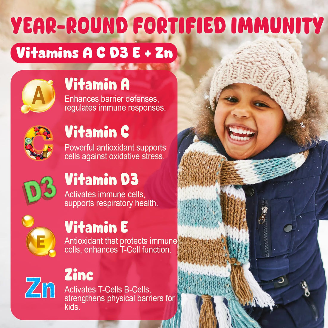 Kids Elderberry + Vitamin C D3 & Zinc Immune Support Gummies for 4+, Omega-3, Vitamin A, E, Childrens Multi Vitamins for Immunity, Bone Growth & Eye Health | Sugar Free, No Artificial Flavors, 60 CT