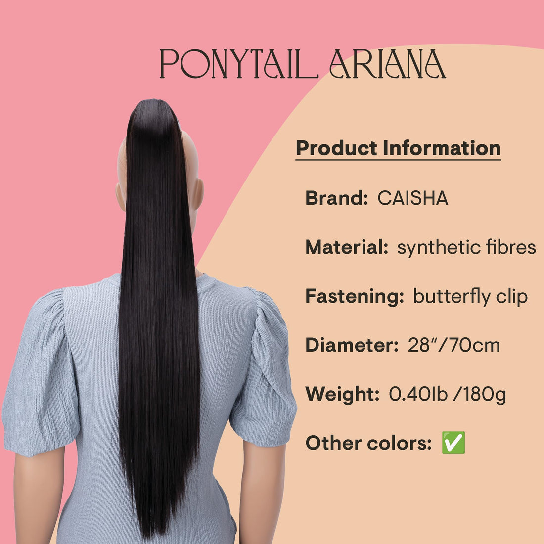 Prettyshop Hairpiece-Ponytail 27 Dark Brown # 2 H170: Prettyshop Hairpiece Ponytail Clip On Extension Long Hair Smooth Heat-Resisting 27 Dark Brown # 2 H170