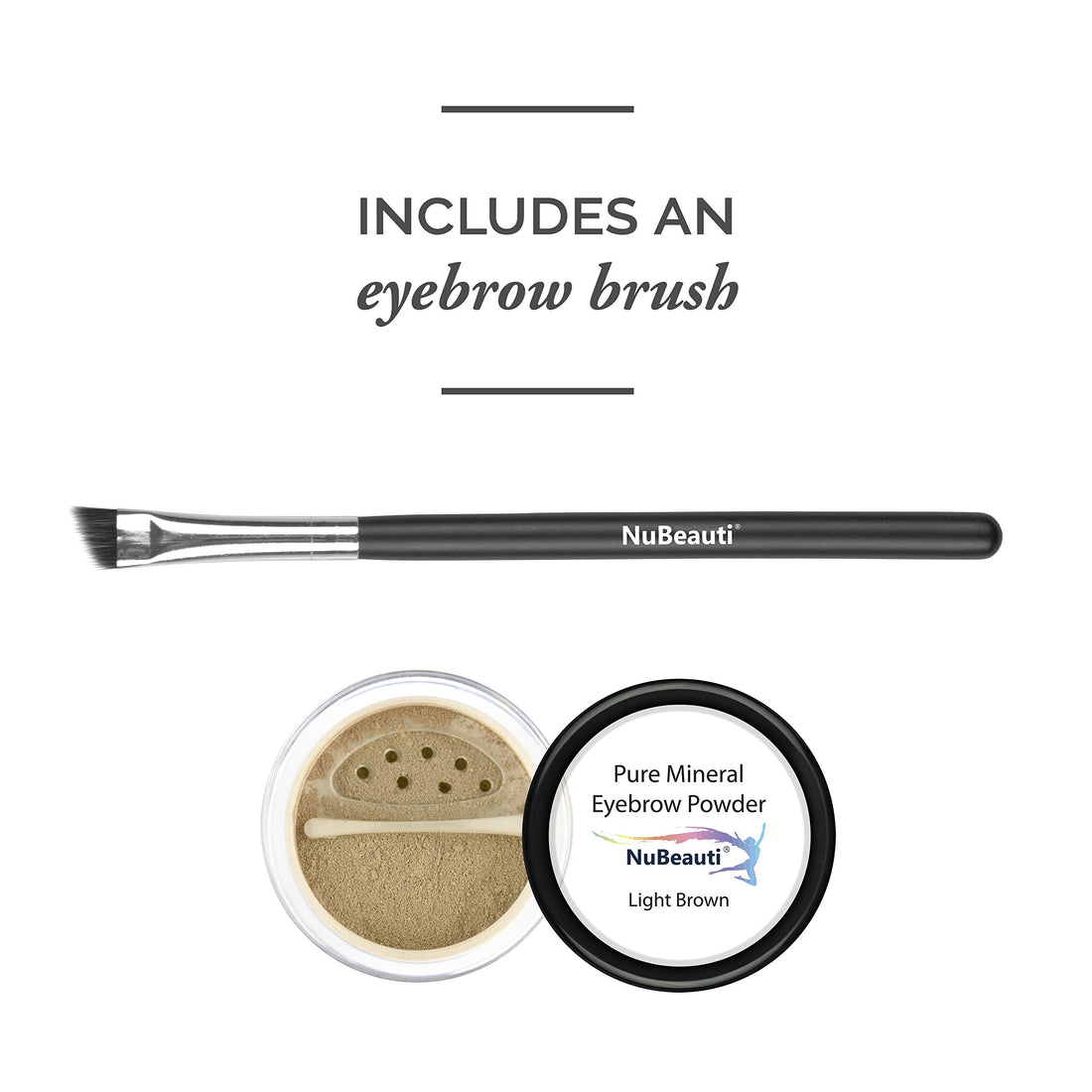 Mineral Eyebrow Powder by NuBeauti - Natural Brow Makeup Kit with Angled Contour Brush for Precision Sculpting to Color Eyebrows Precisely for Beautiful Perfect Brows (With Brush, Light Brown)