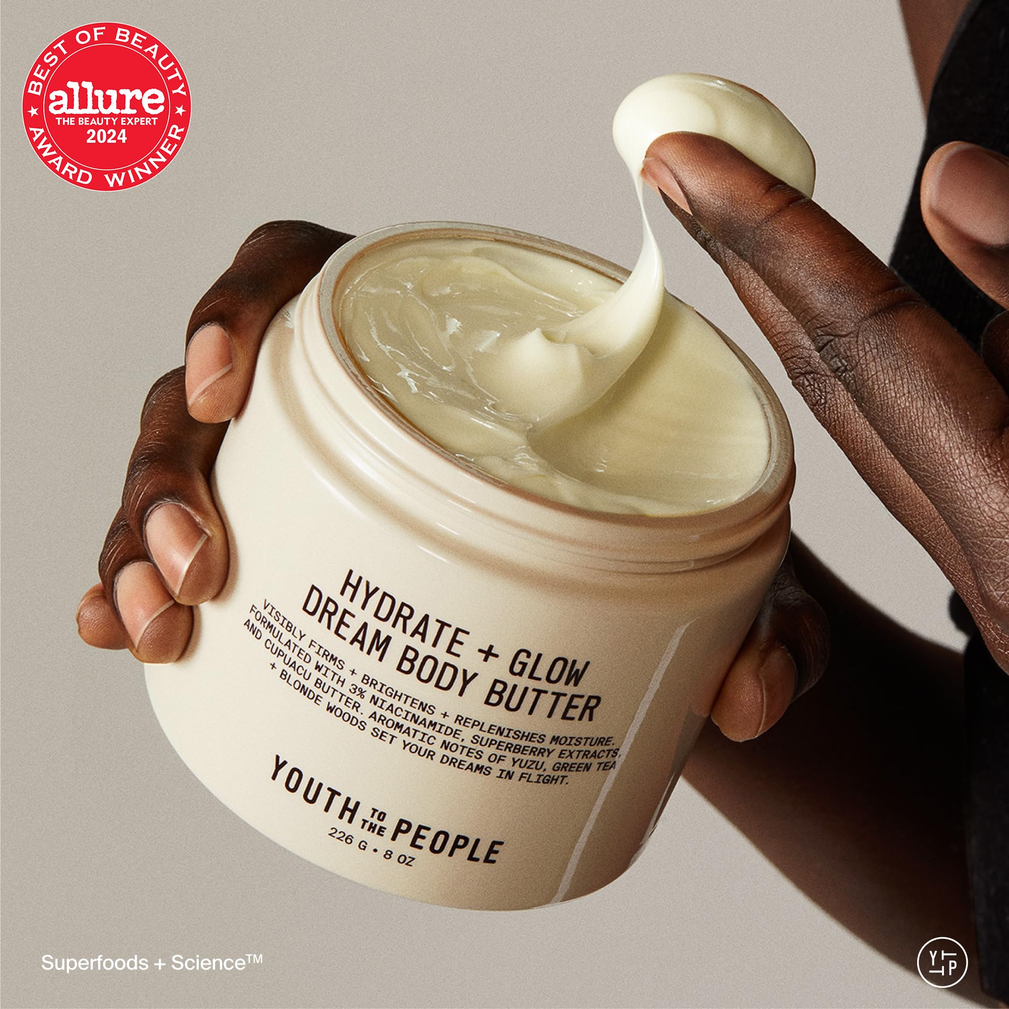 Youth To The People Superberry Hydrate + Glow Dream Body Butter, Full Size (8 fl oz), 3% Niacinamide + Jojoba Oil, Shea + Cupuaçu Butters, 48HR Moisturizer, Vegan