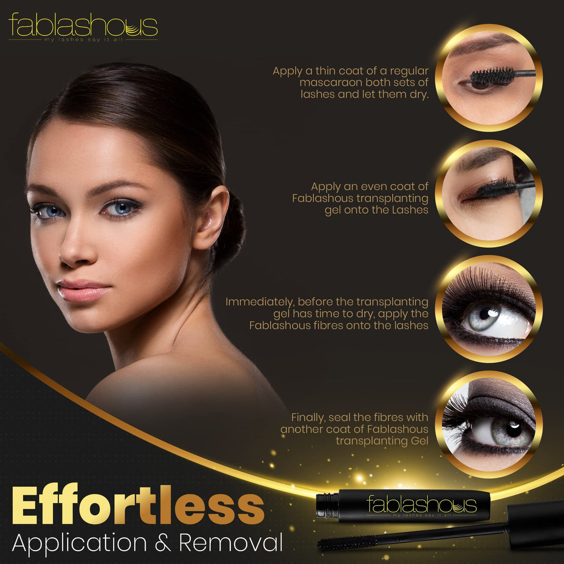 The Original Fablashous 3D Thickening and Lengthening Black Natural Green Tea Fibre Lash Mascara Extensions In Luxury Embossed Patterned Display Case - UK EYELASH SPECIALISTS