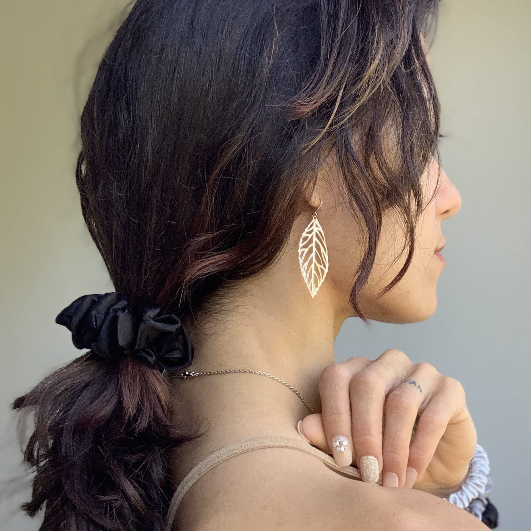 Mulberry Park Silks - Large - Black/Silver/Gunmetal (3 Pack) - 100% Pure Silk Hair Scrunchies - Gentle On All Hair Types - OEKO-TEX Certified