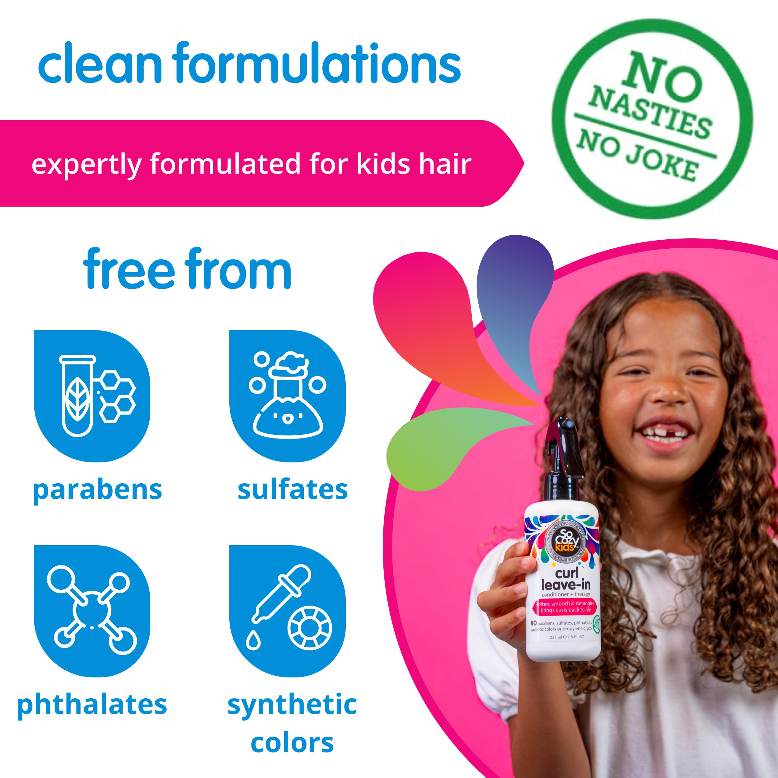 SoCozy Leave In Conditioner Spray (8 Fl Oz, Pack of 2) Detangler for Kids' Curly Hair, Tangle-Free Curls, Gentle & Nourishing with Keratin, Vitamin B5, Olive & Jojoba Oil, Paraben-Free