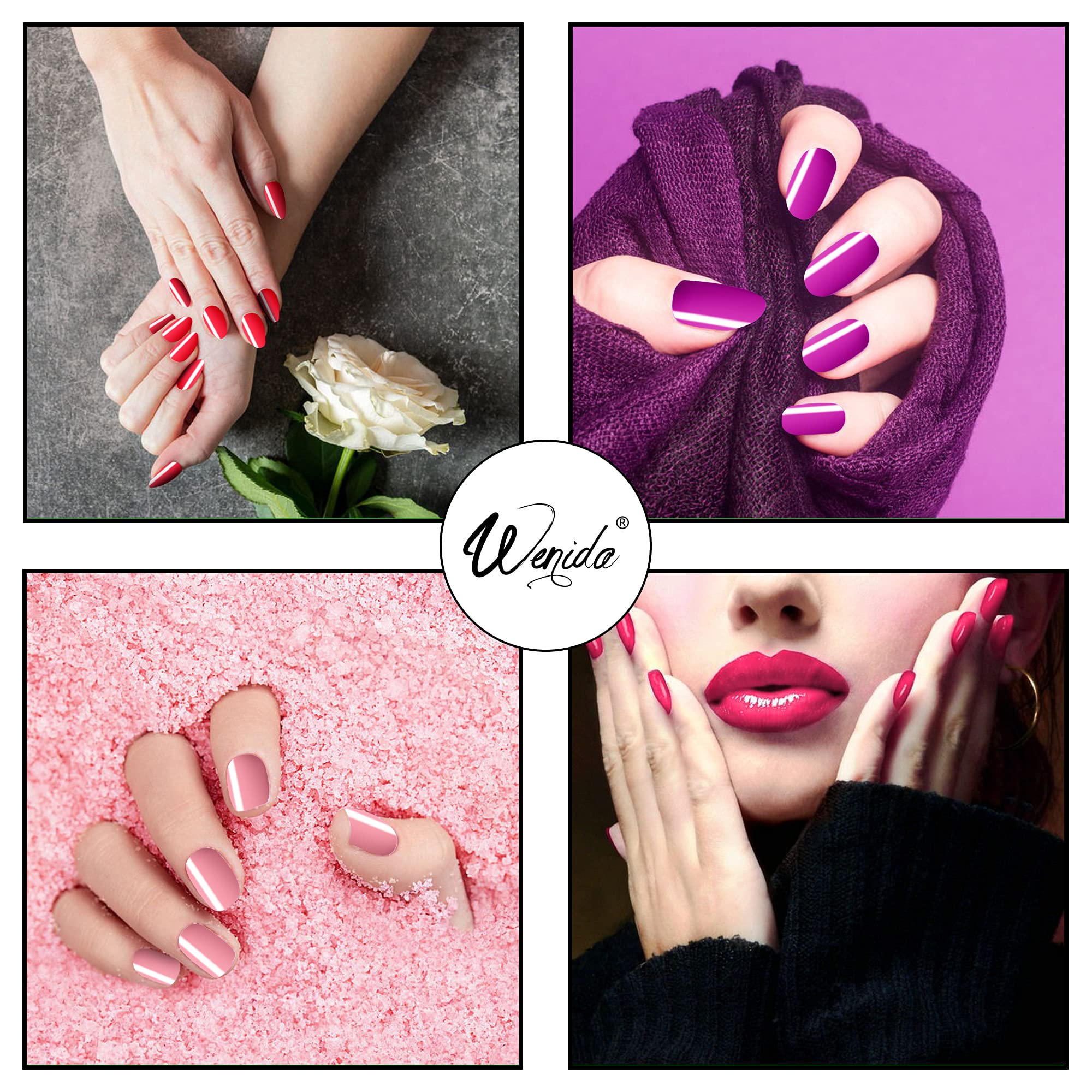 Dipping Nail Powder Wenida 10 Colors Red Burgundy Gold Glitter Purple Festival French Manicure Nail Art Set with Silicone Brush Nail Grit File 10 pcs False Nails