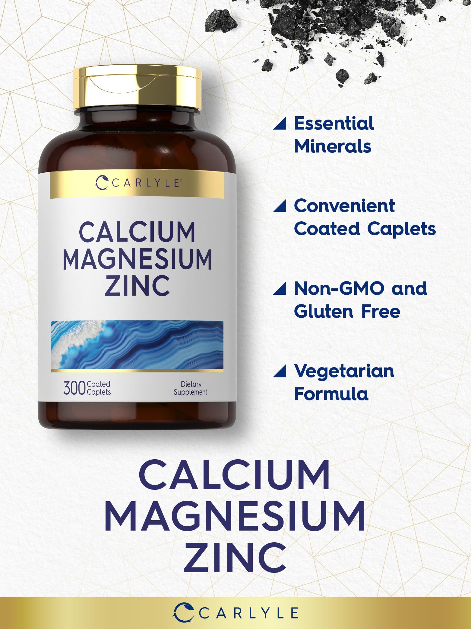 Carlyle Calcium Magnesium Zinc | 300 Caplets | Vegetarian, Non-GMO, Gluten Free Supplement