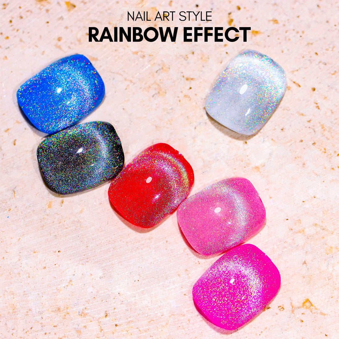 Makartt Rainbow Cat Eye Gel Nail Polish: Glitter Universal 9D Holographic Sparkly Soak Off Gel UV/LED Manicure with Magnet Stick for Nail Art Designs 10ml
