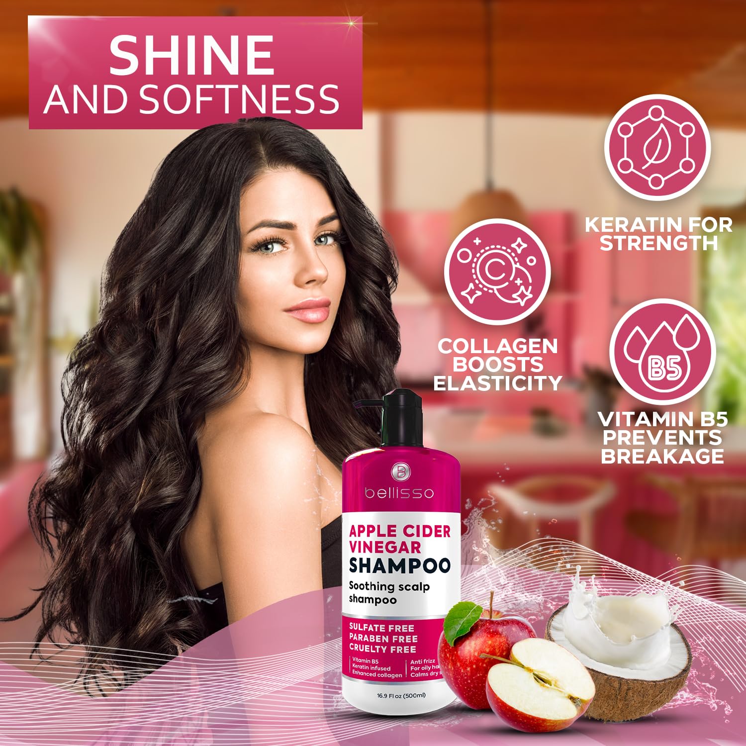 Apple Cider Vinegar Shampoo - Sulfate Paraben and Silicon Free Anti Dandruff Product for Women and Men - Deeply Moisturizing Formula - Dry Scalp Treatment for Oily Hair – Professional Grade Products