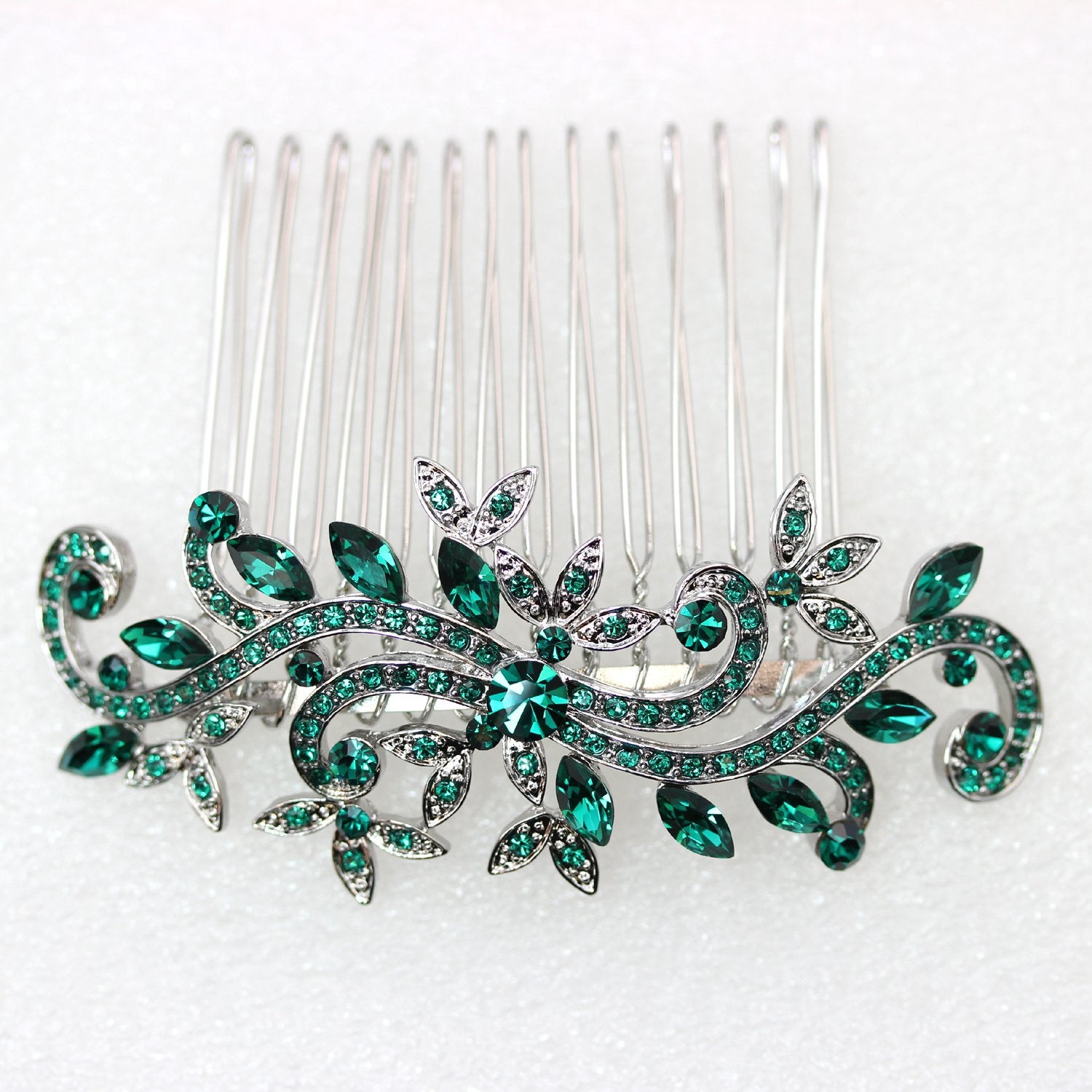 Faship Gorgeous Green Crystal Floral Hair Comb