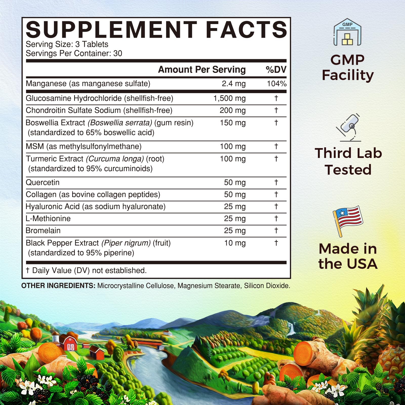 Vitalitown Glucosamine Chondroitin MSM | Collagen, Boswellia, Turmeric, Hyaluronic Acid, Bromelain | Triple Action+ Joint Formula | 12 Joint-Loving Ingredients | 90 Tablets, No Shellfish