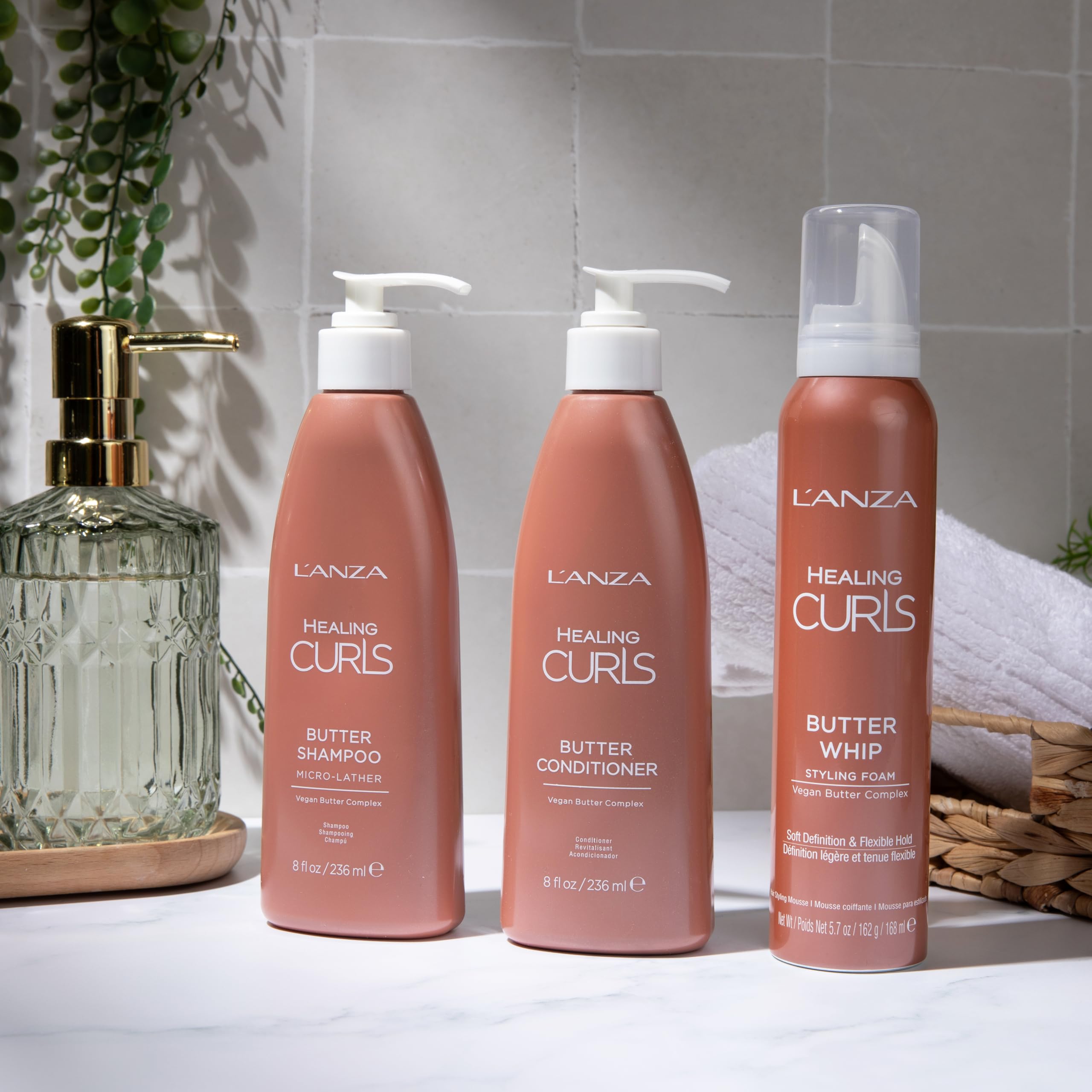 L'ANZA Healing Curls Trio Hair Kit, Curly Hair Shampoo and Conditioner with Curl Defining Styling Foam in a Gift Box, Luxury Hair Care Kit for Curly and Wavy Hair (8/8/5.7 Fl Oz)