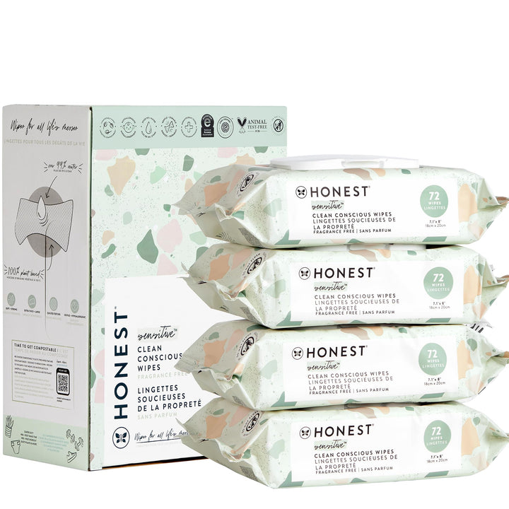The Honest Company Clean Conscious Multi-Use Wipes | Hypoallergenic + Unscented for Sensitive Skin | Over 99% Water, Compostable, Plant Based, Baby Wipes | Geo Mood, 288 Count