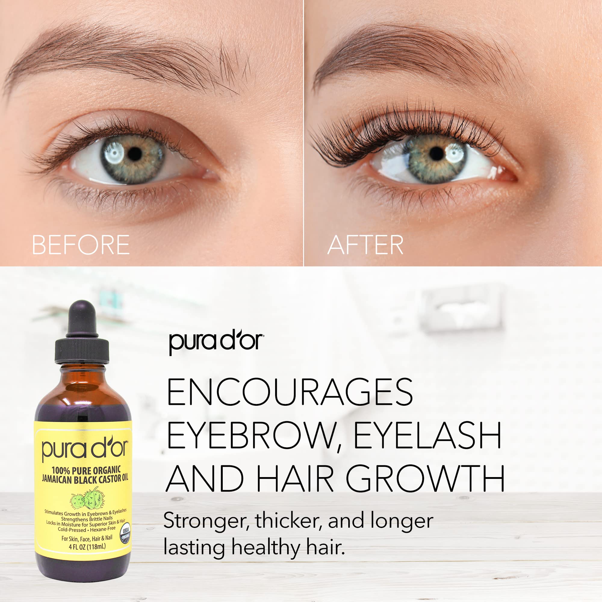 PURA D'OR Organic Jamaican Black Castor Oil, Natural Smoky Scent