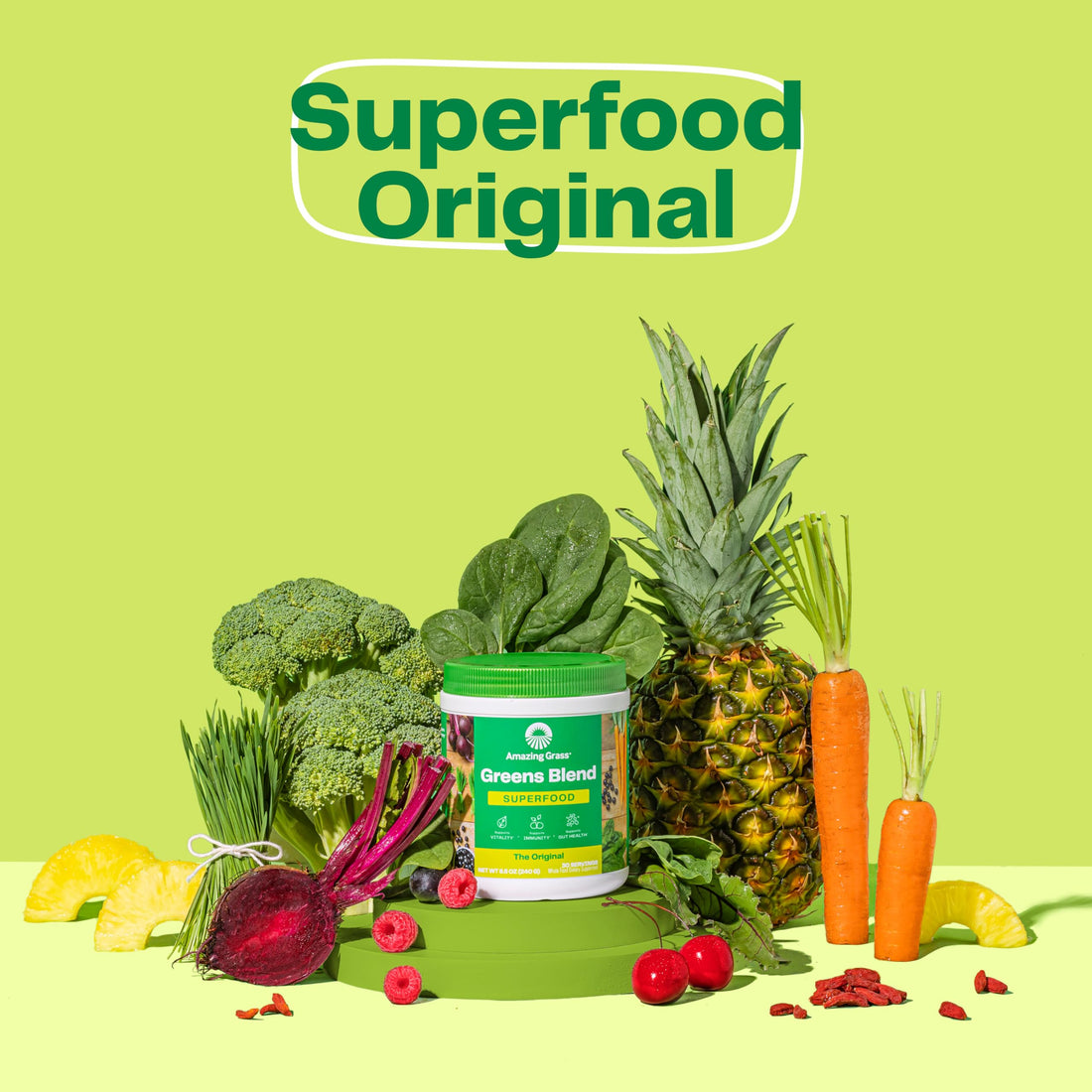 Amazing Grass Greens Superfood Powder: Greens Powder with Digestive Enzymes & Probiotics, Organic Spirulina, Chlorella, and Beet Root Powder, Original, 60 Servings