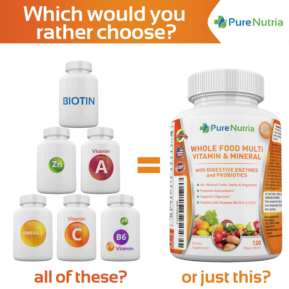 Whole Food MultiVitamin and Minerals with Probiotic Enzymes - 120 Multivitamins for Women and Men - Packed with WholeFood and Herbal Ingredients - Powerful Antioxidants for Digestive Support