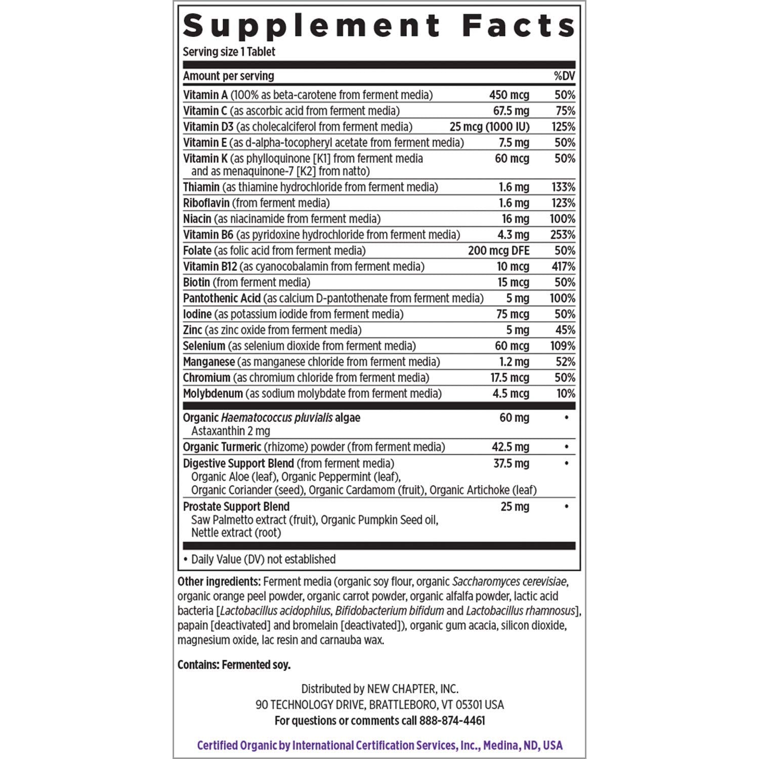 New Chapter Multivitamin for Men 50 Plus - Every Man's One Daily 55+ with Fermented Probiotics + Whole Foods + Astaxanthin + Organic Non-GMO Ingredients - 90 ct