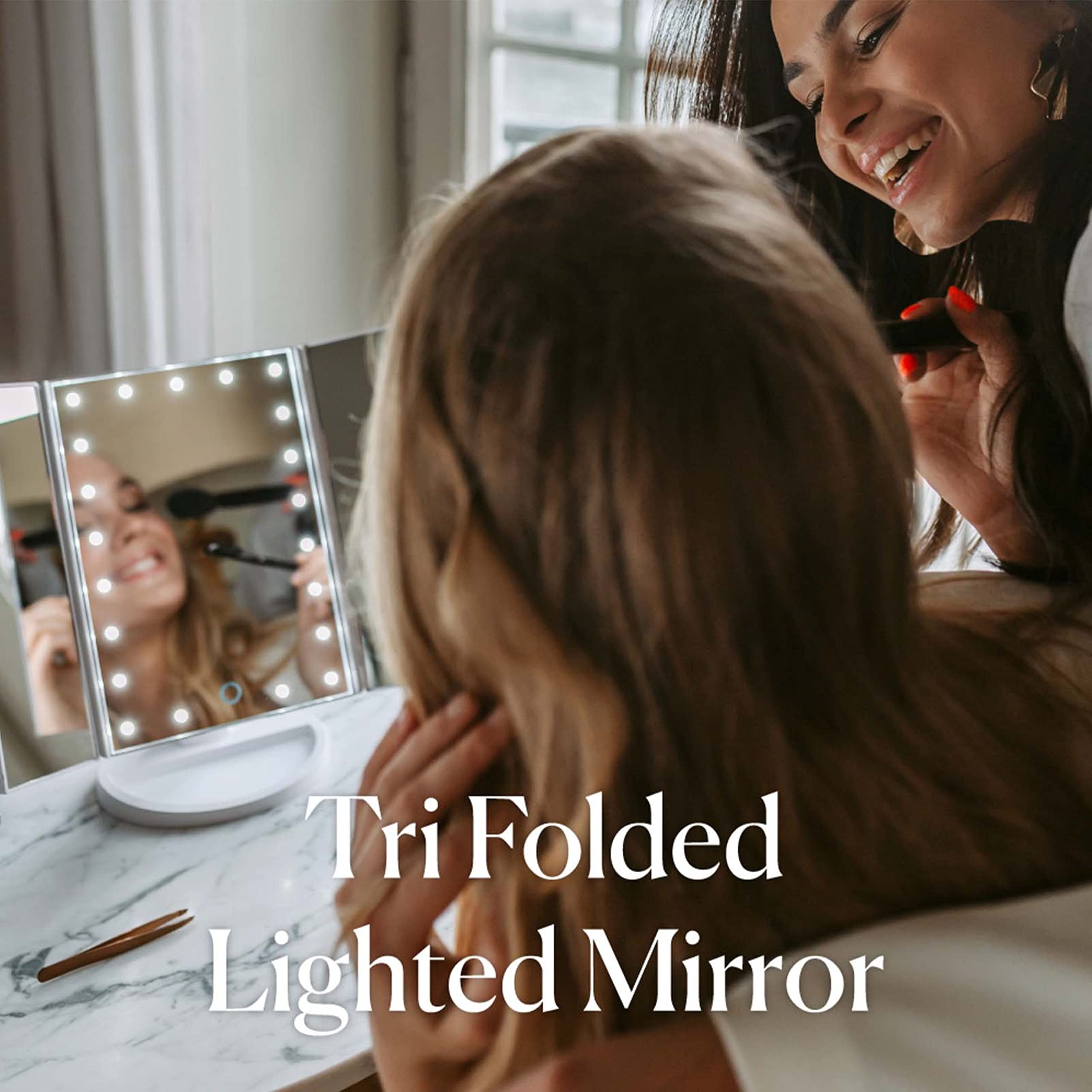 Browgame Tri Folded Lighted Mirror - Collapsable, Adjustable Folding Panel Mirror With Rechargeable LED Light Technology - Portable, Mountable Stand - Your New Favorite Vanity Accessory - 1 Pc