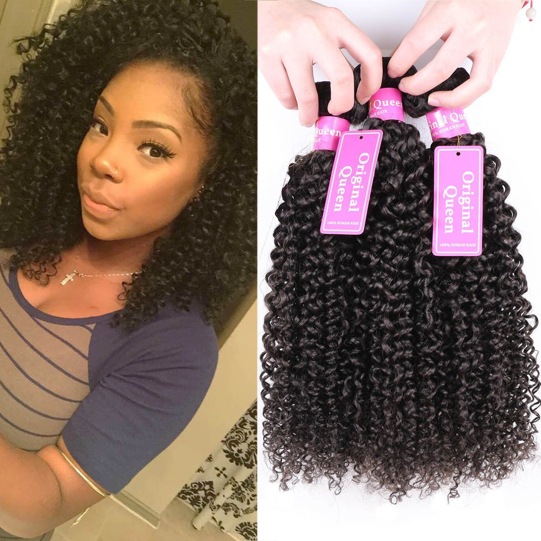 10 12 14inches : Original Queen 100% Brazilian Unprocessed Virgin Kinky Curly Human Hair Weave 3 Bundles Deep Curly Hair Extensions Mixed Length 10 12 14inches