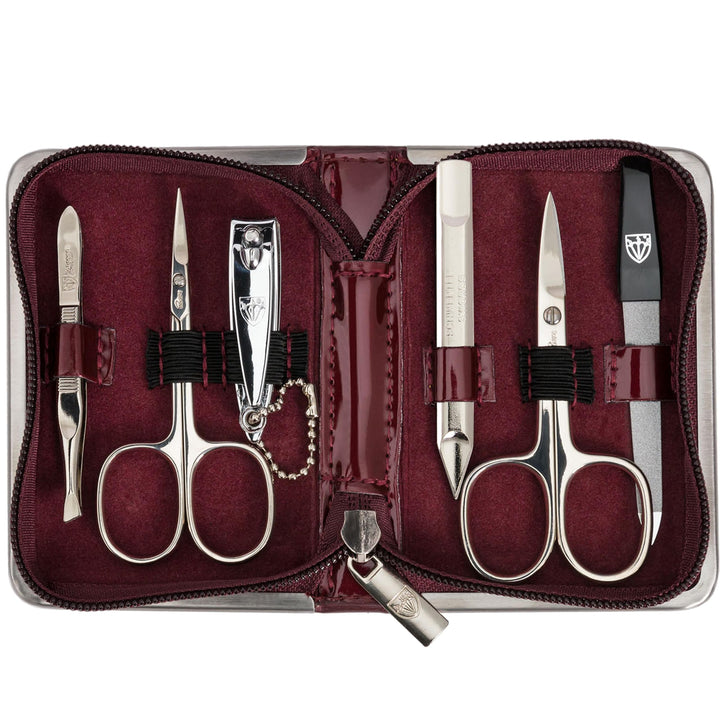 3 Swords Germany - brand quality 6 piece manicure pedicure grooming kit set for professional finger & toe nail care scissors clipper fashion leather case in gift box, Made in Solingen Germany (02174)