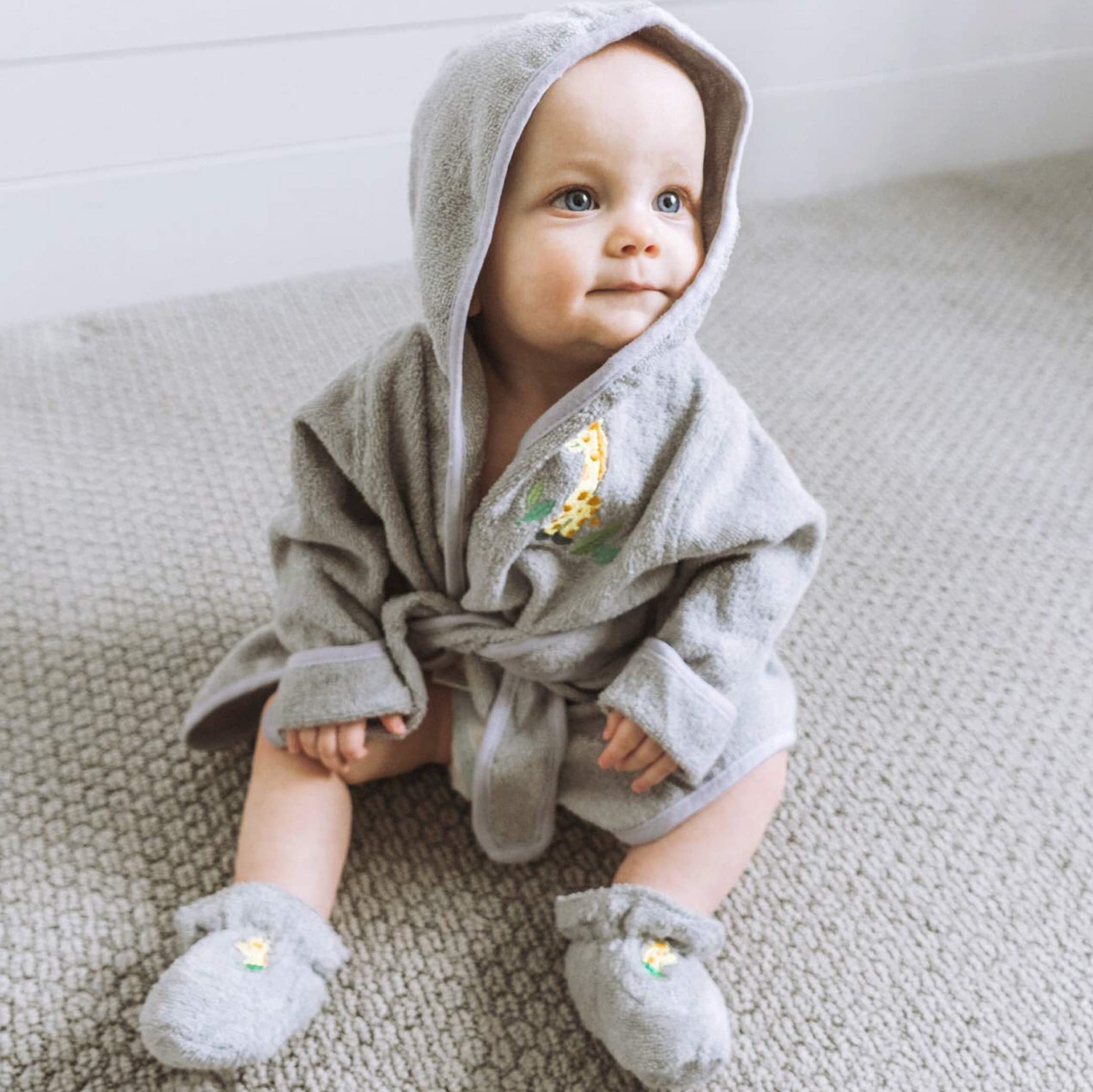 pasilk 100% Cotton Hooded Terry Bathrobe with Booties — Baby Girl Gifts — Baby Boy Gifts — 0-9 Months — Shower Gift