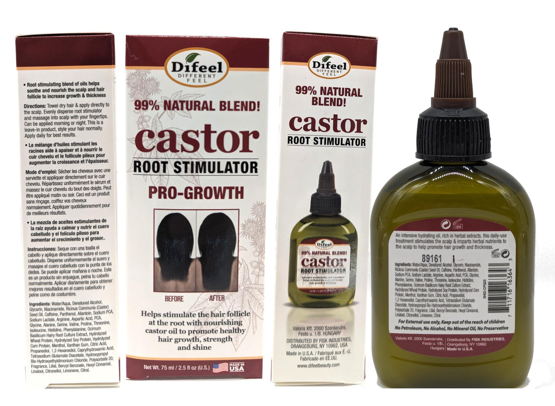 Difeel 3-PC Castor Pro-Growth Hair Growth: Cleansing & Treatment Set - Includes 12 oz Shampoo, 12oz Conditioner, & 2.5oz Root Stimulator