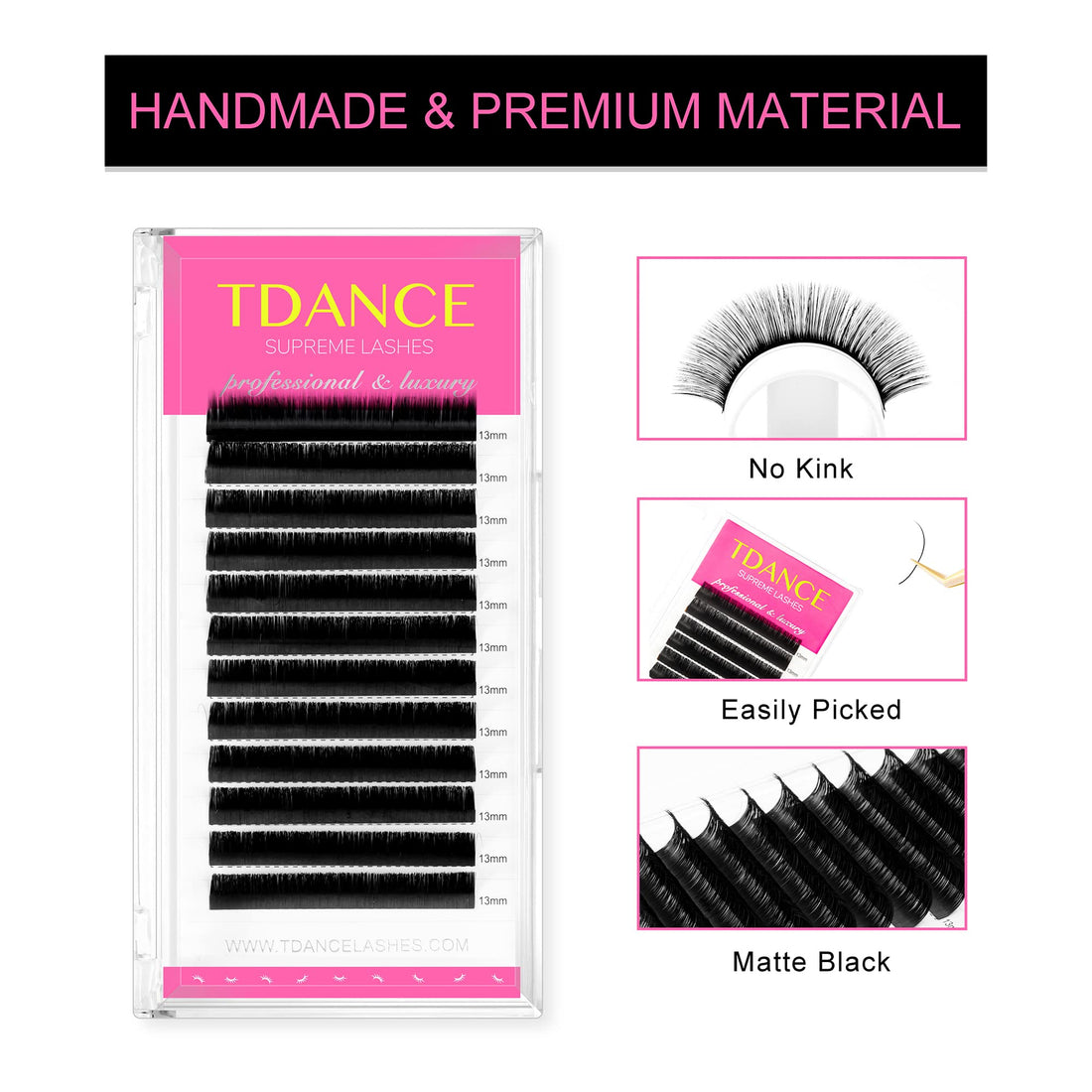 TDANCE Premium D Curl 0.18mm Thickness Semi Permanent Individual Eyelash Extensions Silk Classic Lashes Professional Salon Use Mixed 14-19mm Length In One Tray (D-0.18,14-19mm)