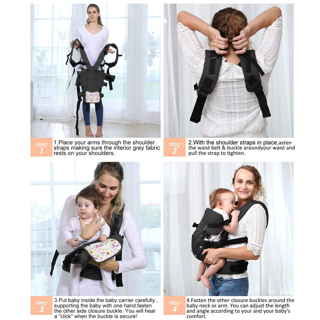 Baby Wrap Carrier - Adjustable Baby Carrier Newborn to Toddler 4-in-1 Convertible Carrier Baby Carriers for Newborn, Infant,Baby Wraps Carrier(Grey)