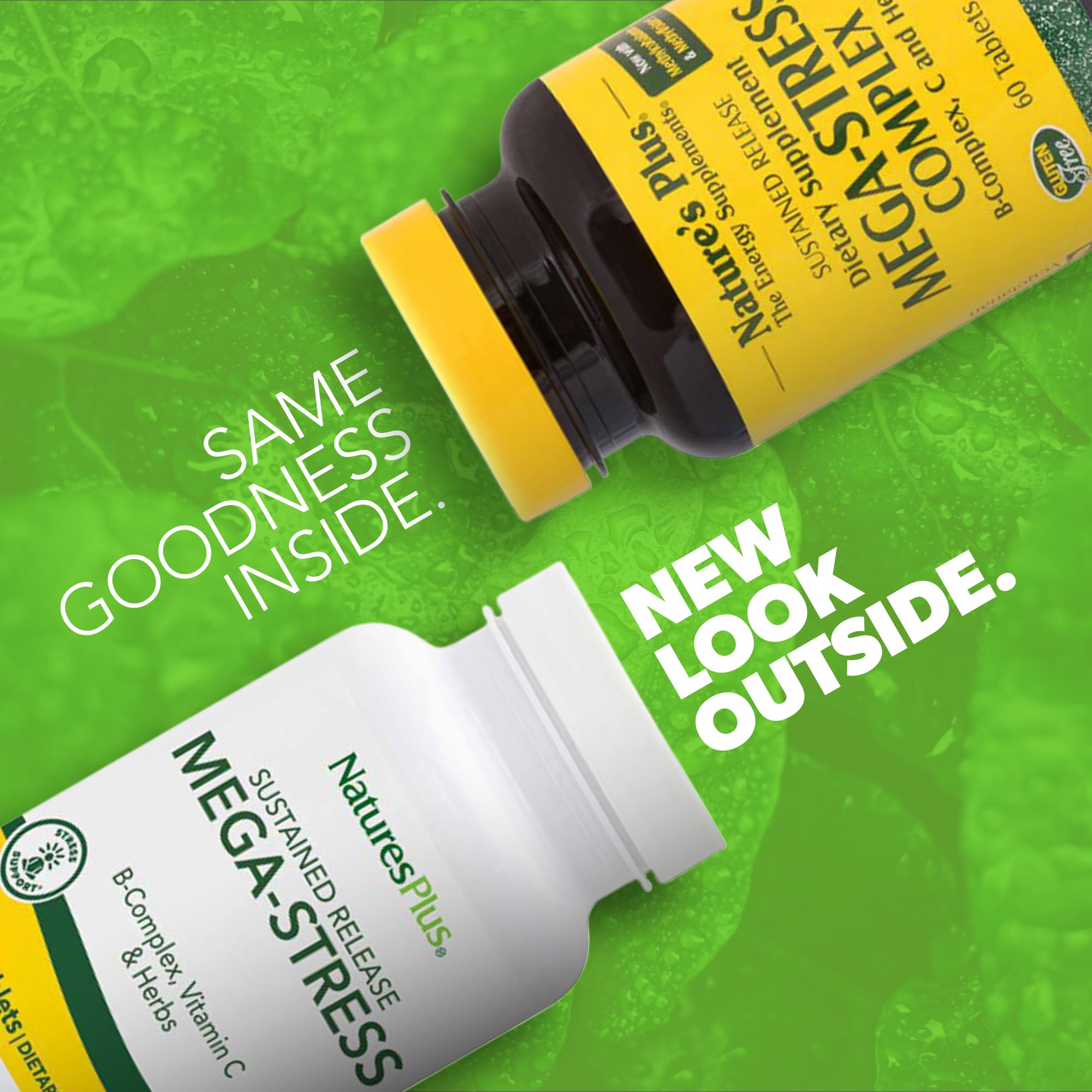 Natures Plus Mega-Complex, Sustained Release - 60 Vegetarian Tablets - B Complex, Vitamin C Supplement, Chamomile & Herbs for Natural - Gluten-Free - 60 Servings