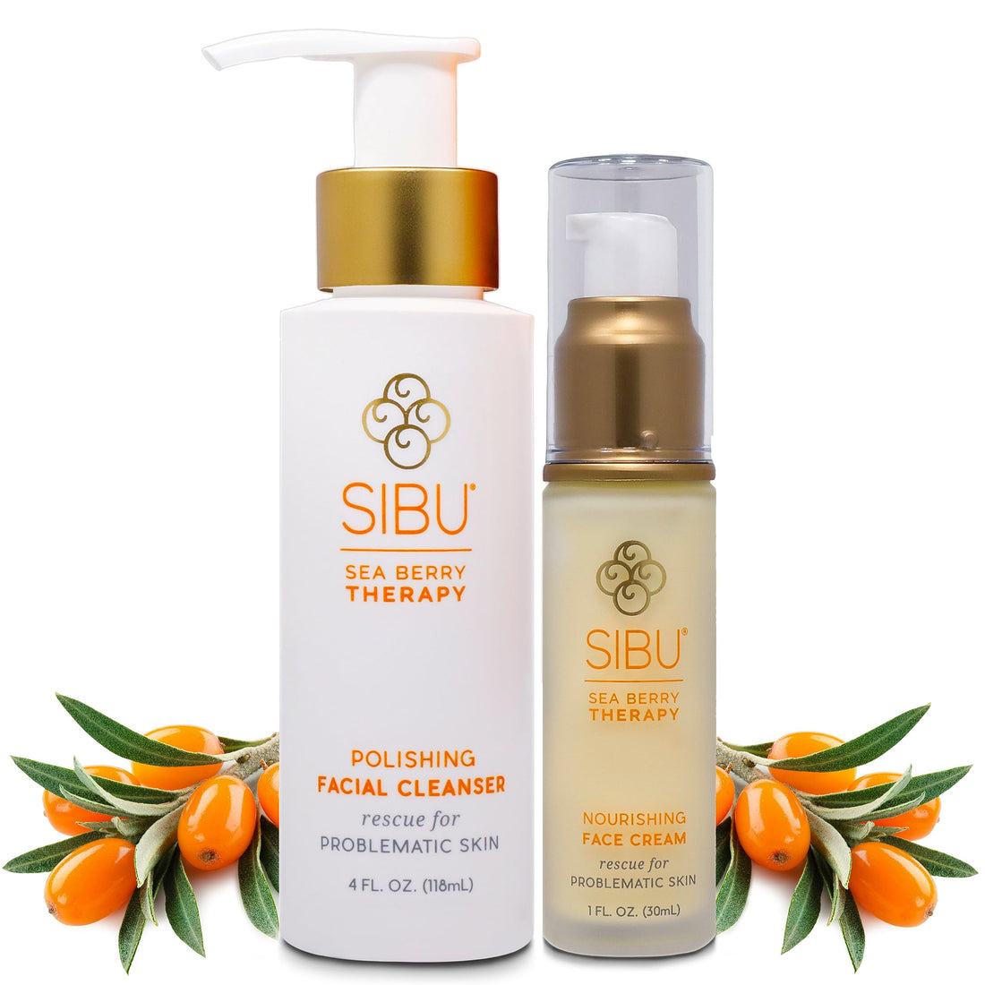 Sibu Sea Berry Therapy Nourishing Face Cream and Polishing Facial Cleanser Bundle with Sea Berry Seed Oil