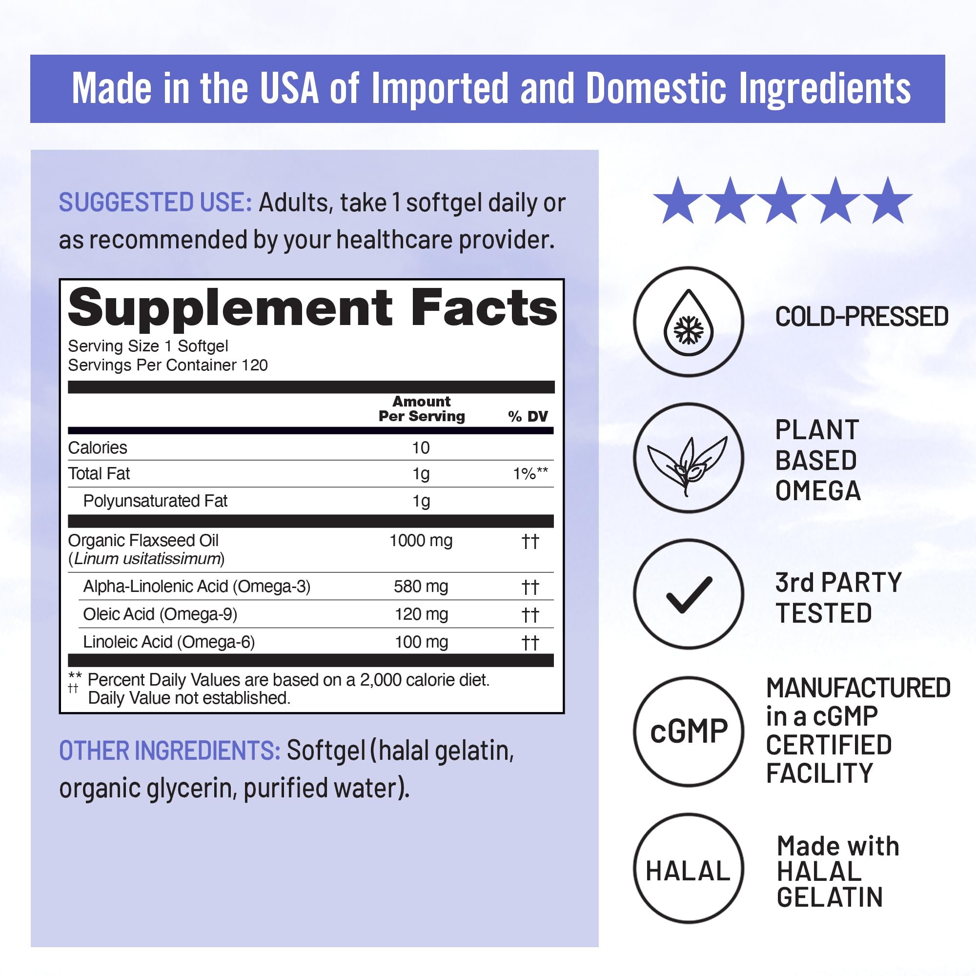 NatureWise Flaxseed Oil 1000 mg, Fish Free Omega 3 with 580 mg ALA, Dietary Supplement for Immune Health Support - Organic, Cold Pressed, Non-GMO - 120 Softgels[120-Day Supply]