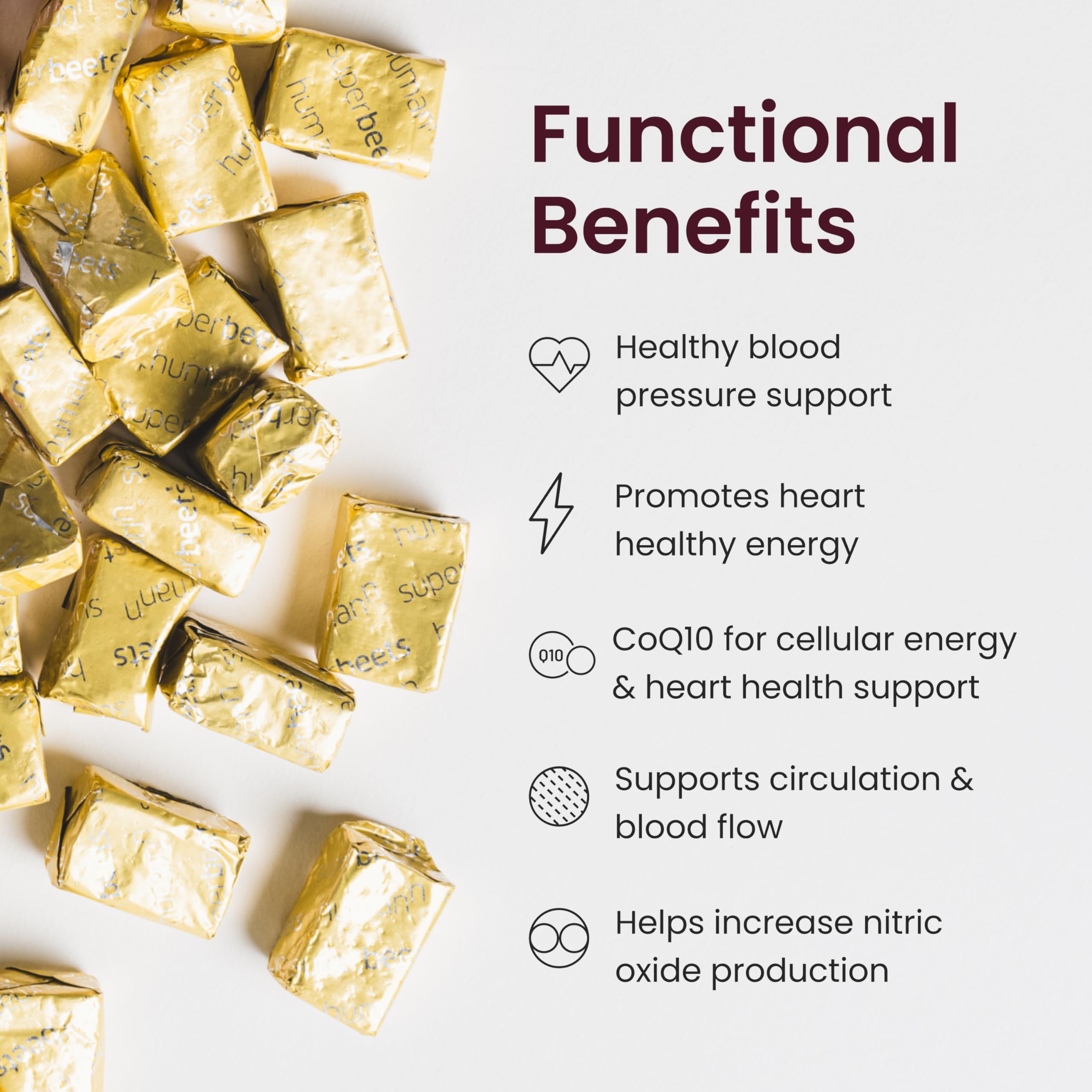 humanN SuperBeets Heart Chews Advanced - 3-in-1 Formula with Beetroot, Grape Seed Extract, & CoQ10, 60 Count